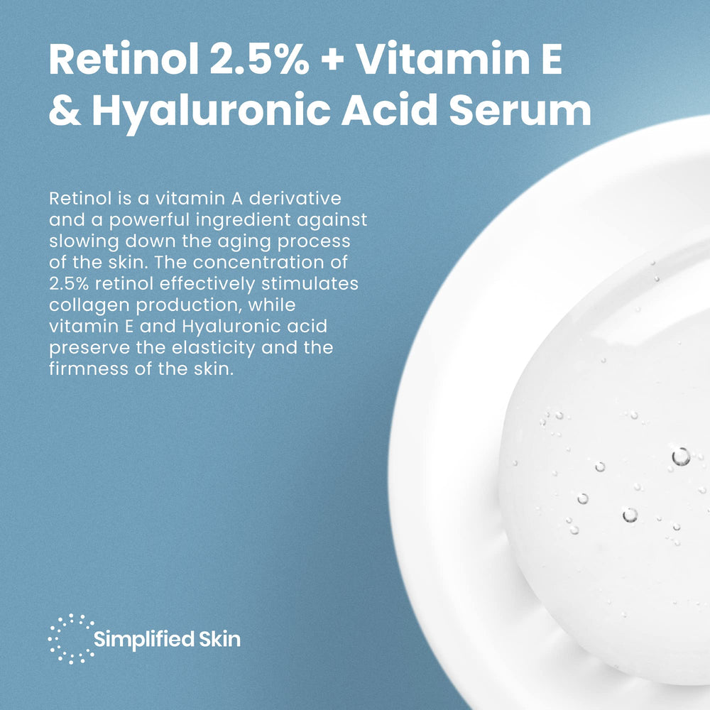 Simplified Skin retinol serum bottle used for day and night routine for even tone