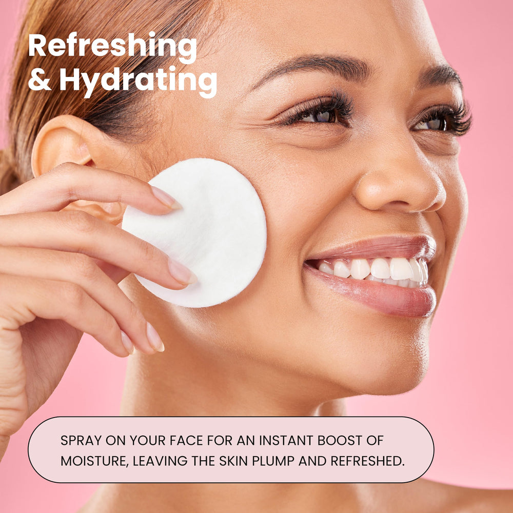 Simplified Skin rose water spray on vanity with soft lighting