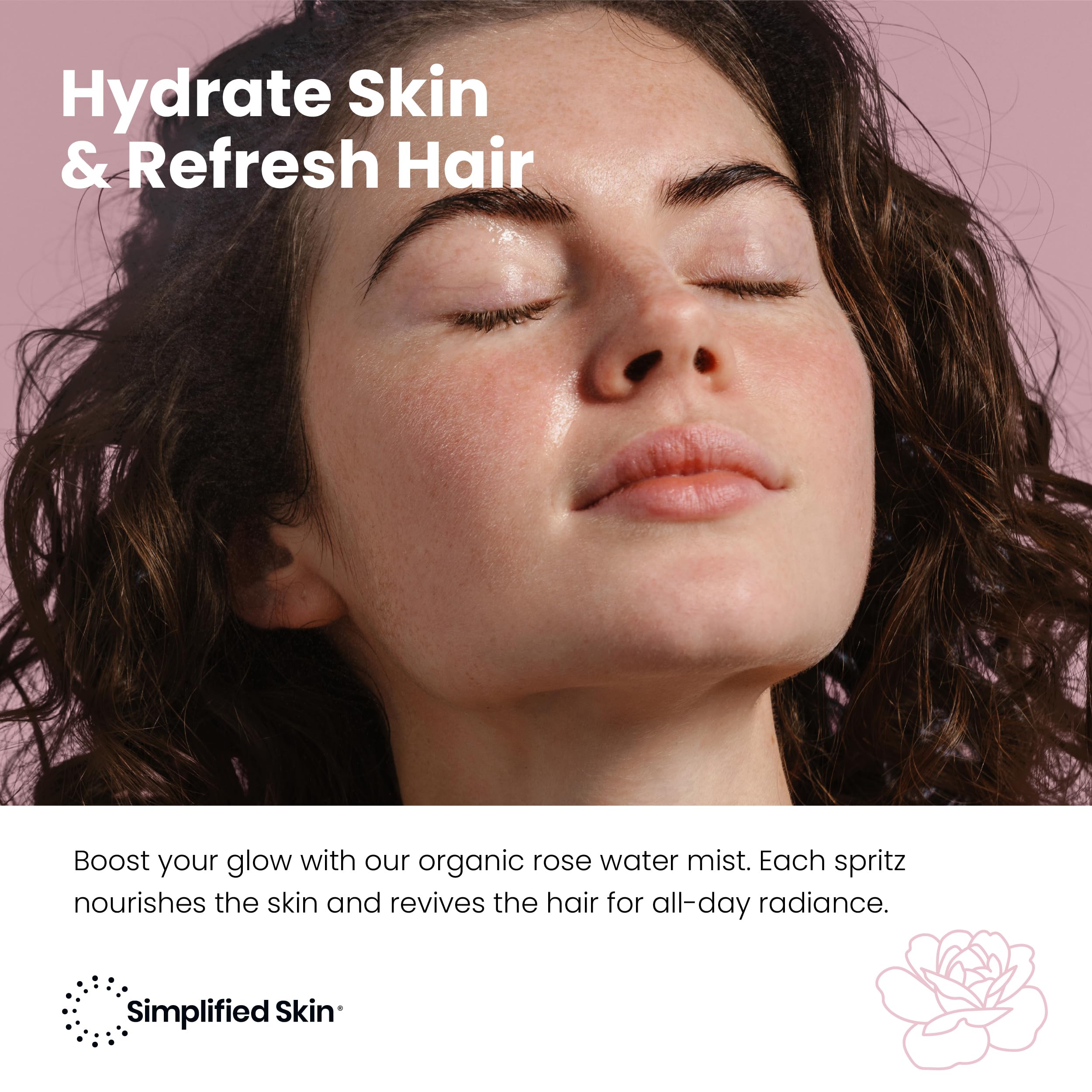 Simplified Skin rosewater spray mist applied to the face for gentle refresh.