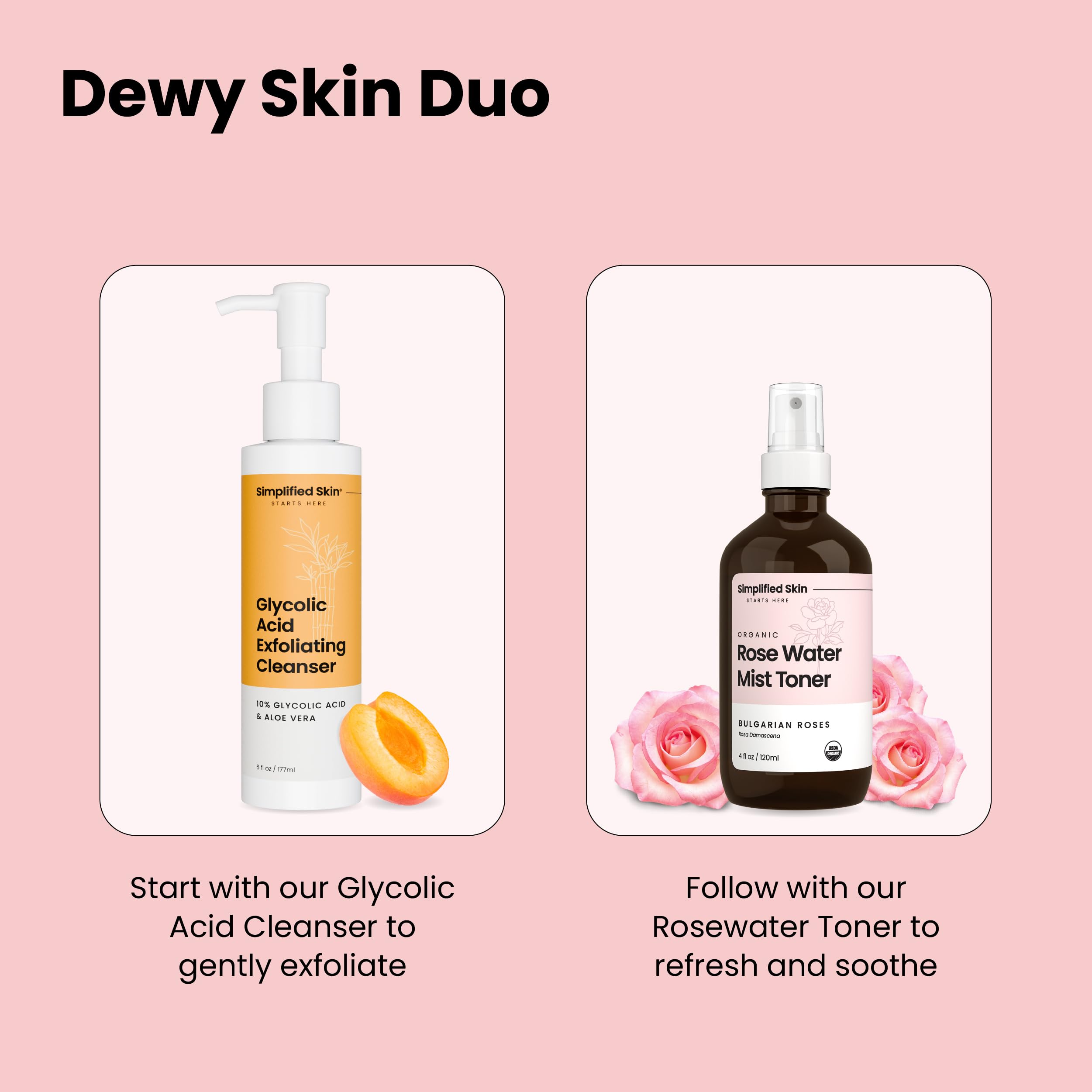 Simplified Skin rosewater spray pump-top close-up for easy one-handed use.