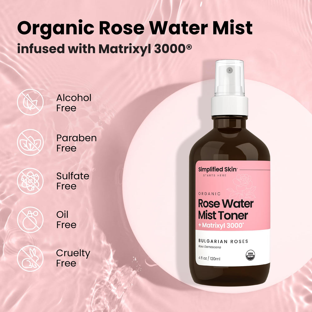 Simplified Skin USDA Organic Rosewater seal on packaging