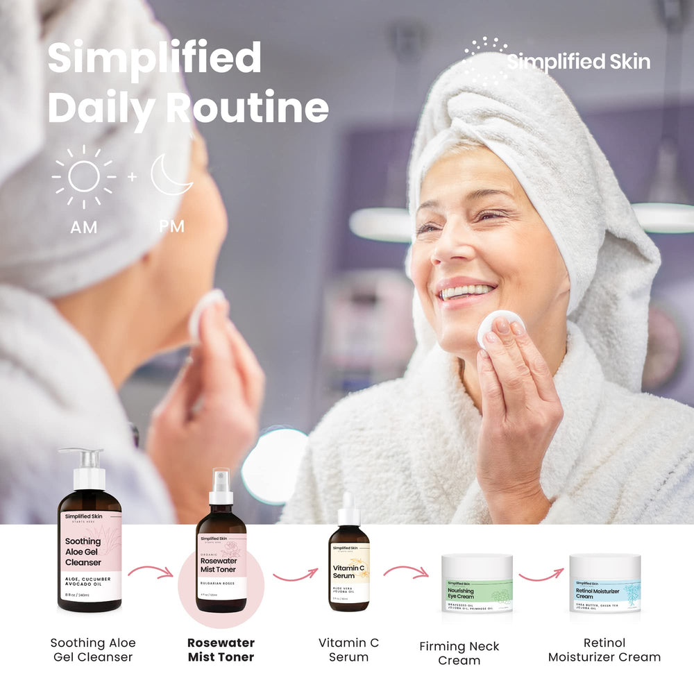 Simplified Skin alcohol-free rose water for comfortable hydration.