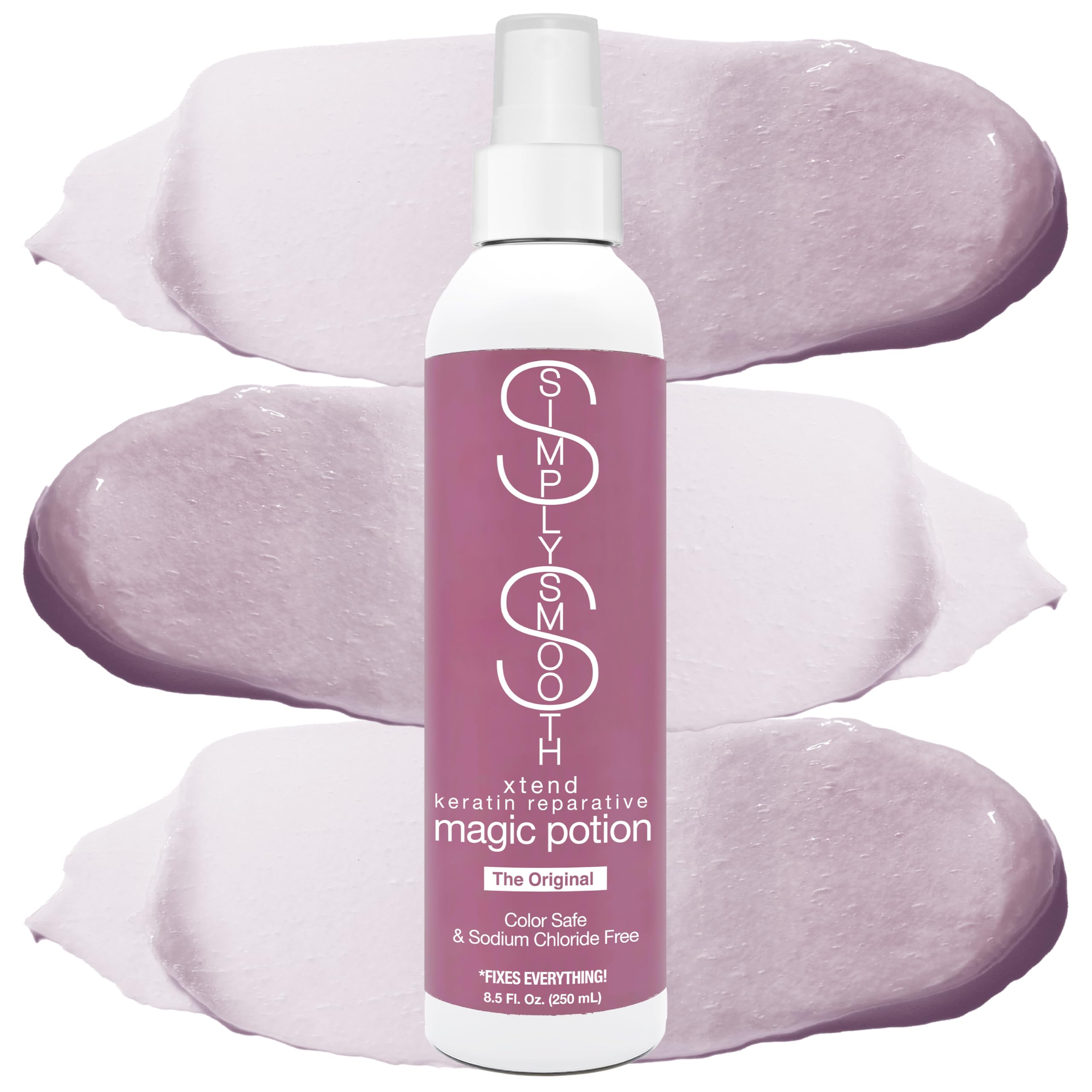 SIMPLY SMOOTH Magic Potion Original leave-in bottle shows weightless hydration and detangling promise