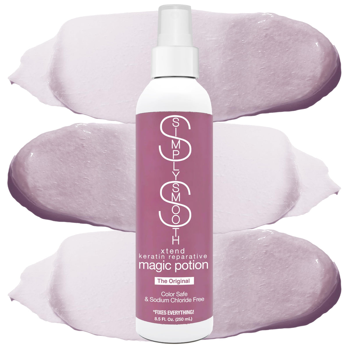 SIMPLY SMOOTH Magic Potion Original leave-in bottle shows weightless hydration and detangling promise