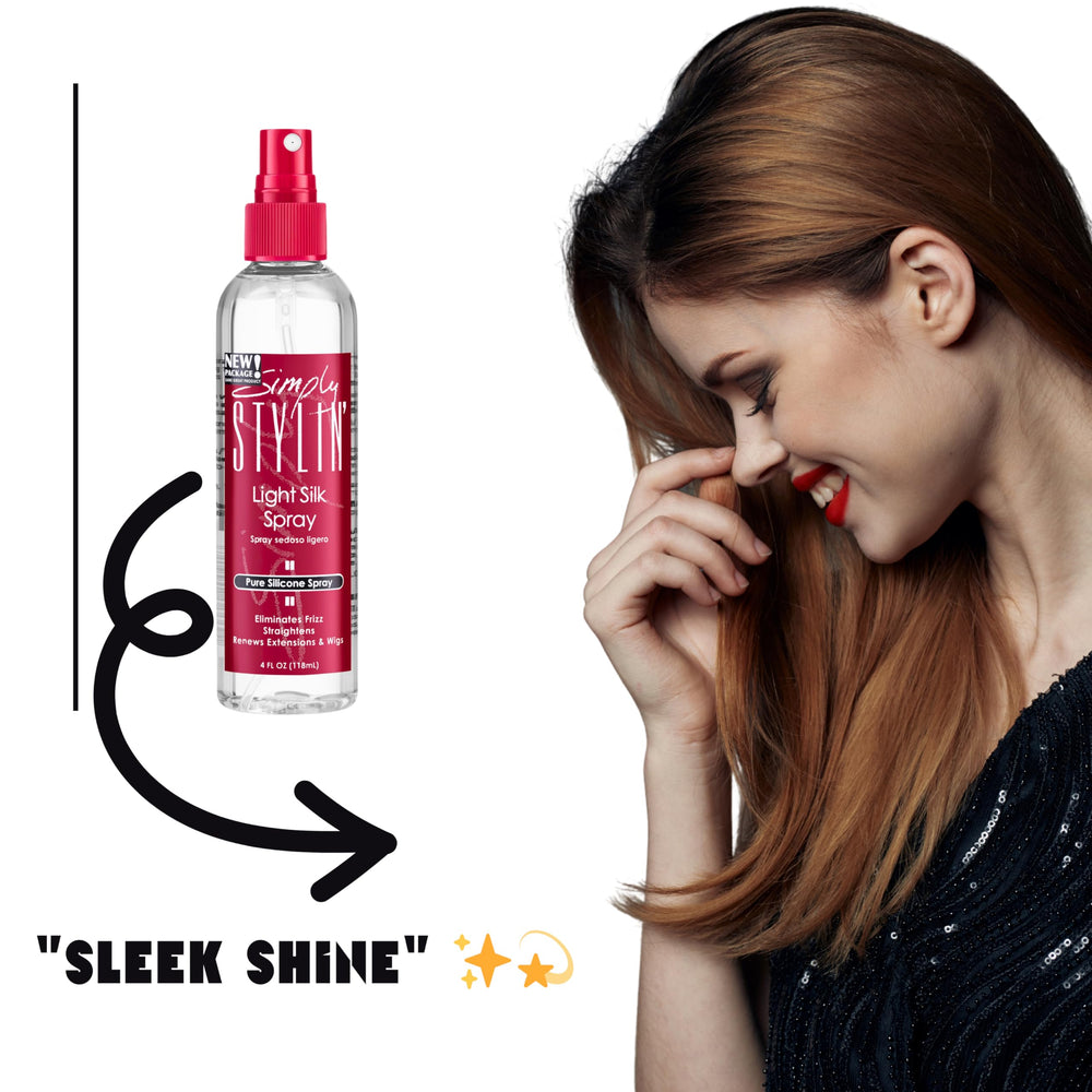 Simply Stylin' Light Silk Hair Spray mist in action for detangling and manageability.
