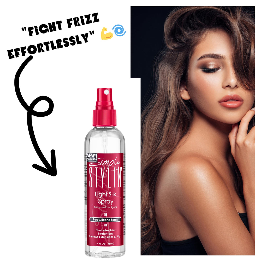Simply Stylin' Light Silk Hair Spray wig-care usage smooths synthetic wigs for a natural, glossy finish.
