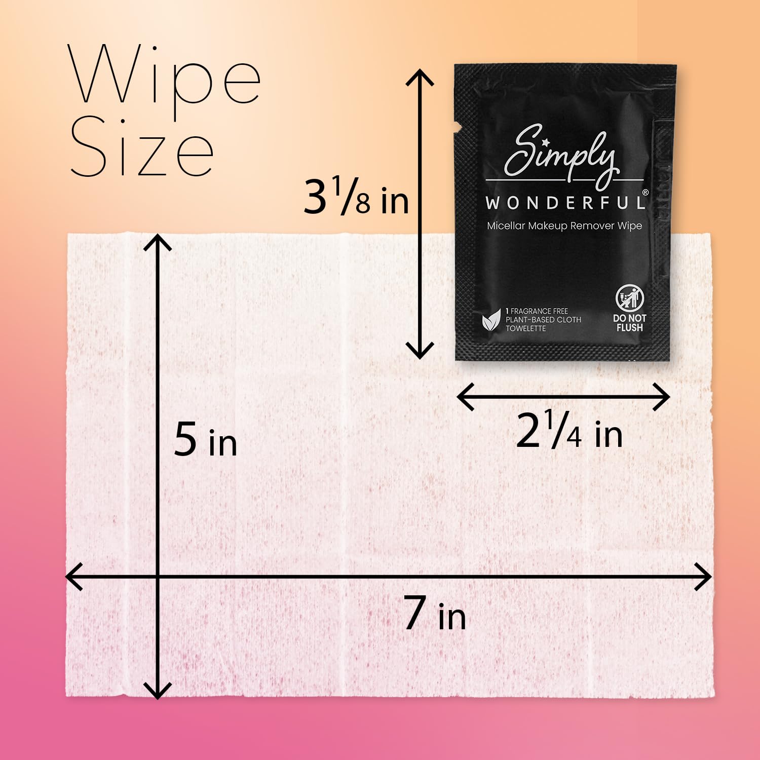 Simply Wonderful 5x7 inch wipe closeup focusing on generous size for easy cleansing.