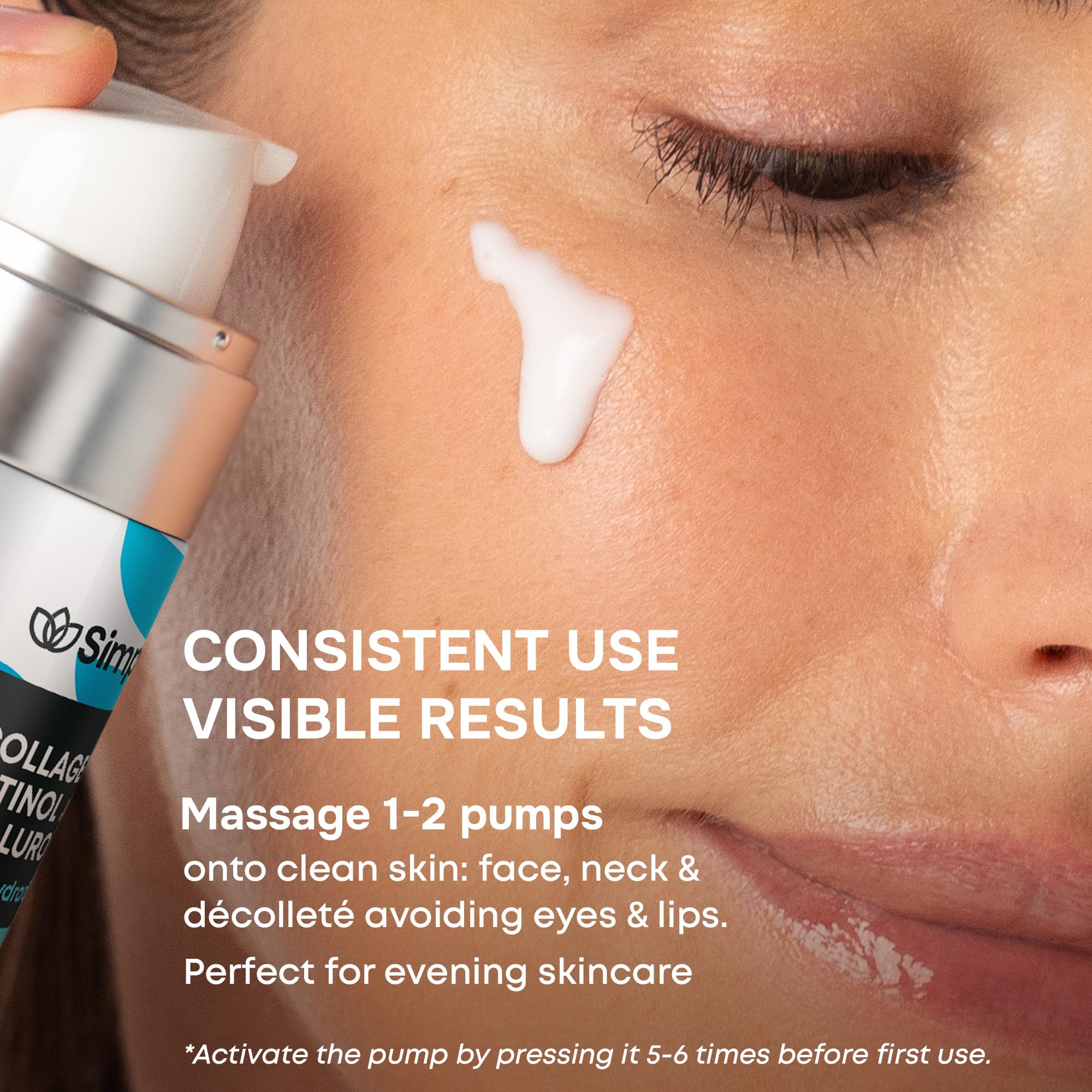 SimplyVital airless-pump packaging illustrates mess-free dosing for precise skincare