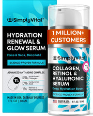 SimplyVital bottle-pump shows easy dispensing for face, neck and décolleté hydration