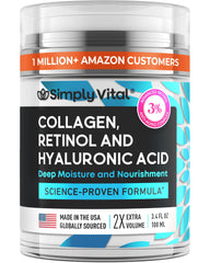 SimplyVital Collagen Retinol Hyaluronic Cream jar closeup shows rich hydration.