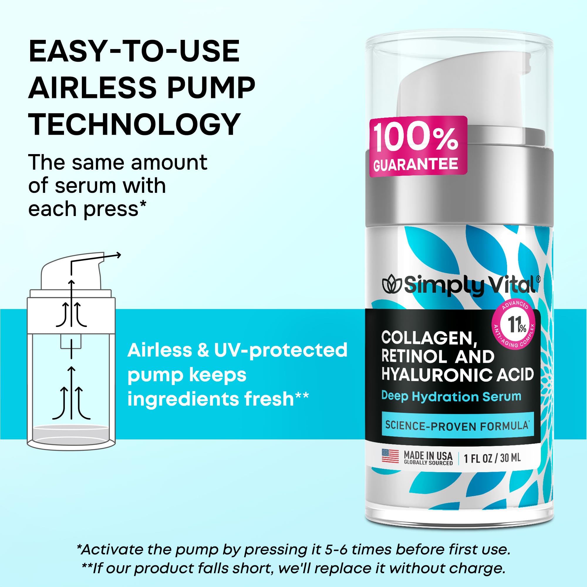 SimplyVital ingredient panel highlights hyaluronic acid and collagen for moisturized comfort