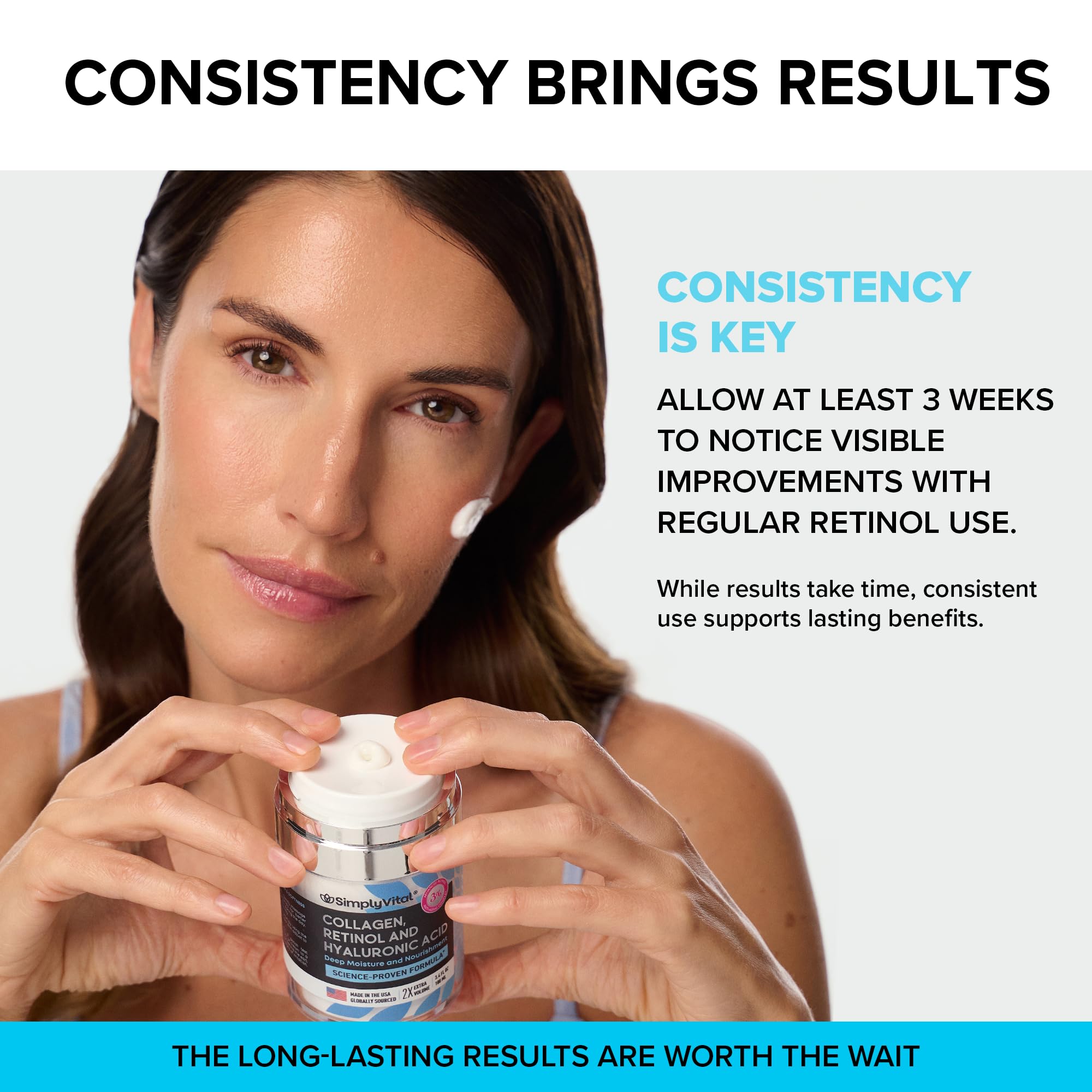 SimplyVital rich cream massage on cheek evokes skin softness.