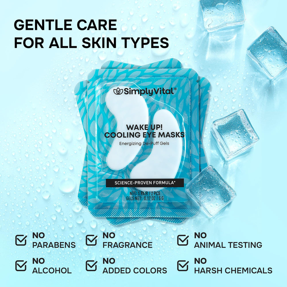 SimplyVital under-eye patches packaging shown for freshness and travel use
