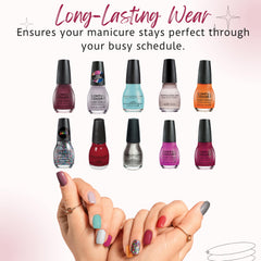 SinfulColors nail polish swatch cards display rich finishes for quick reference.