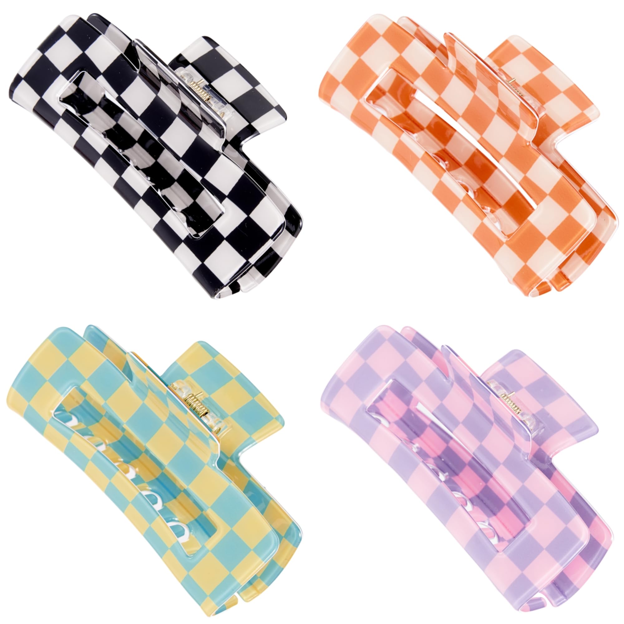 SINIDE checkered rectangle claw clip large for secure hold and everyday style.