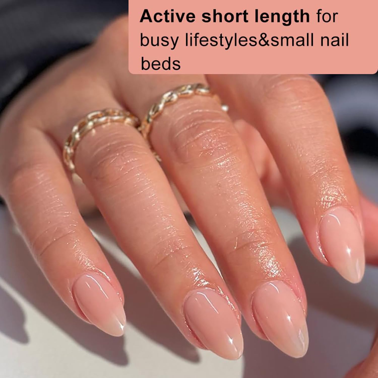 SINOKAME almond clear gel-nail tips on natural nail for ready-to-wear extensions