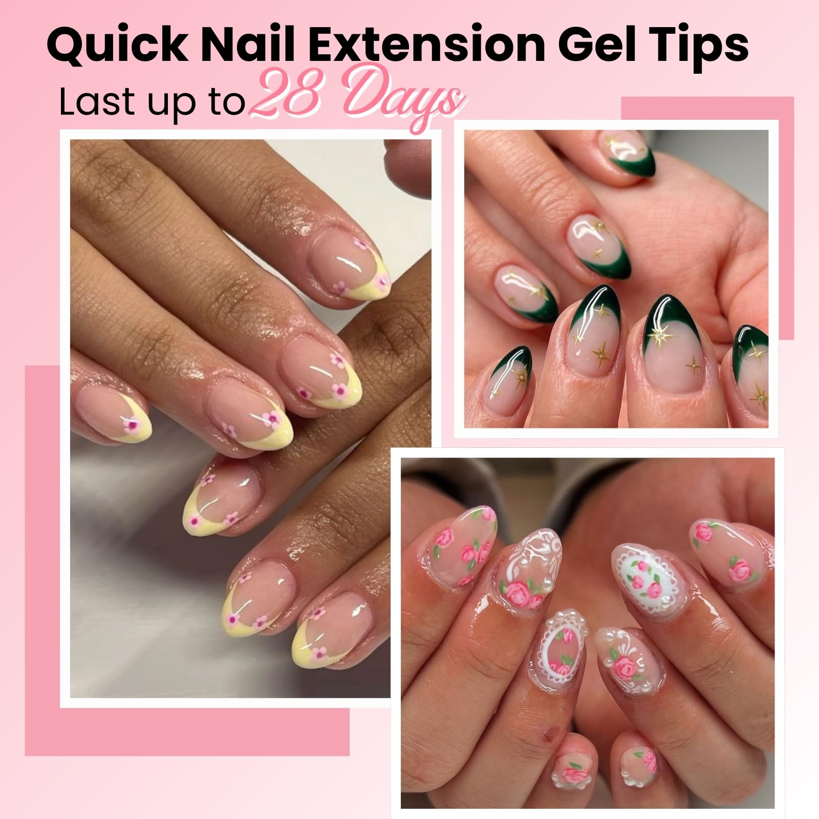 SINOKAME almond gel nail tips application demonstrates easy fit and secure adhesion.