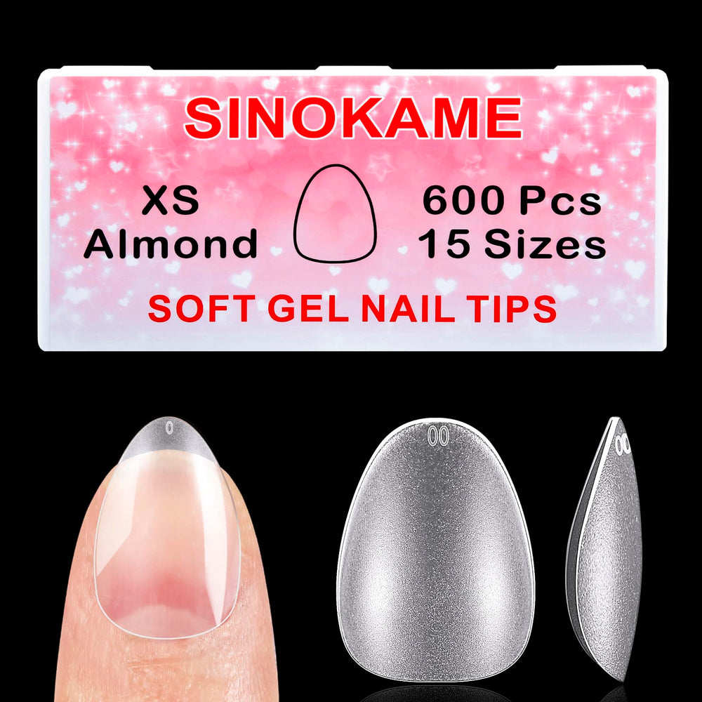 SINOKAME extra-short almond nail tips closeup, pre-shaped for natural-looking everyday wear