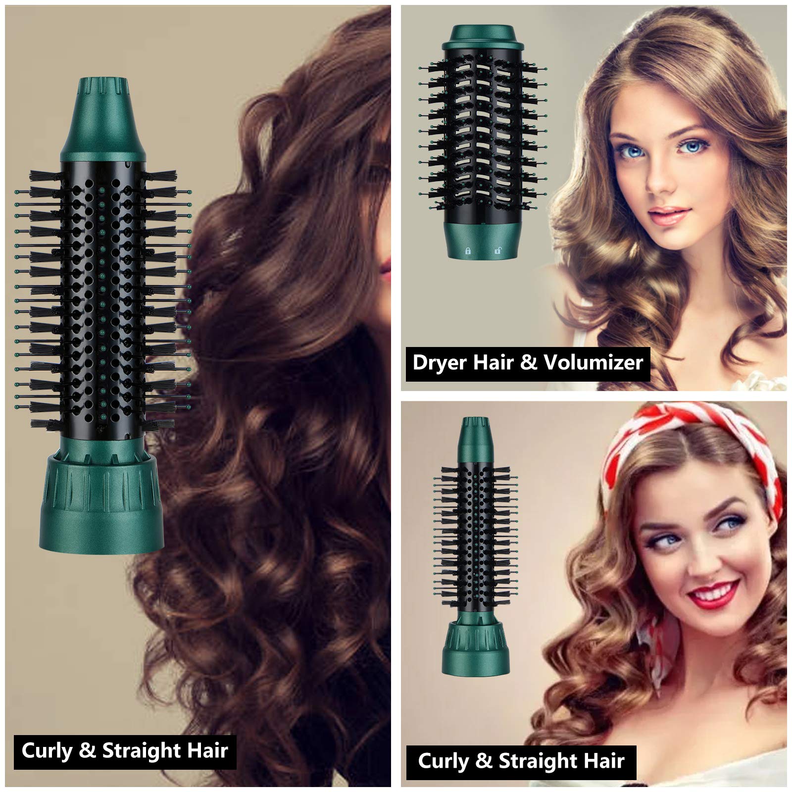 Sinperne green interchangeable brush heads enable versatile looks.