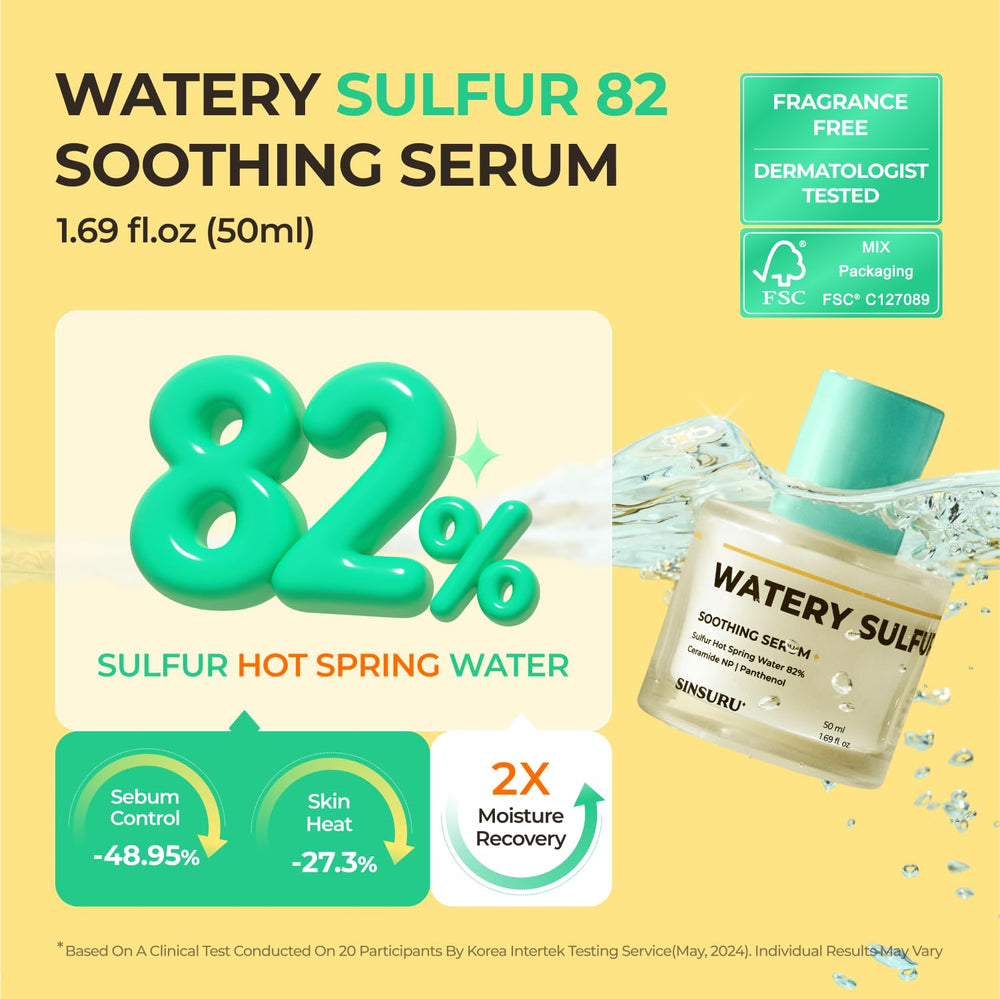 SINSURU Watery Sulfur 82 lightweight texture pour shows daily sensitive-skin use