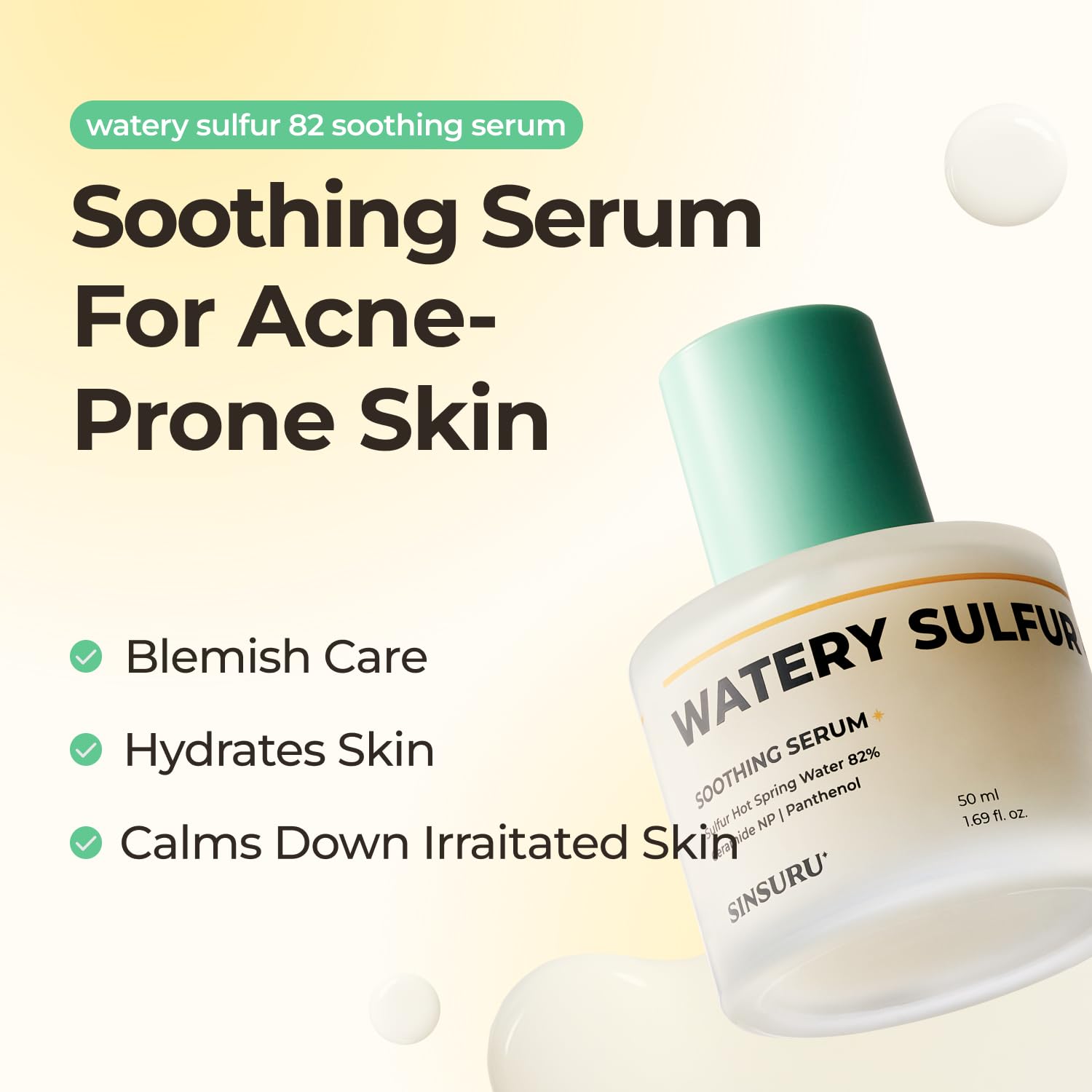 SINSURU Watery Sulfur 82 no-odor formula on bottle enables comfortable use