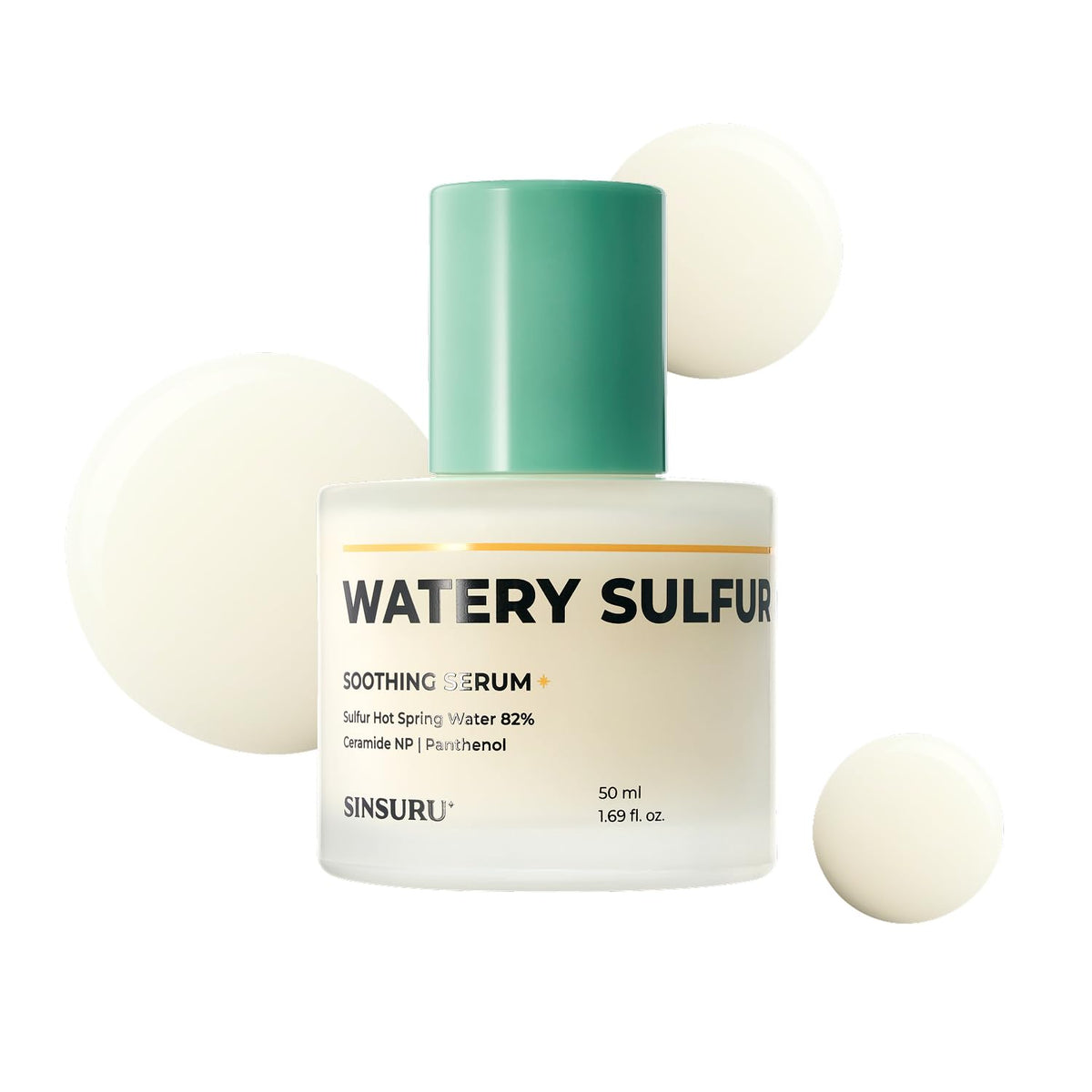 SINSURU Watery Sulfur 82 serum bottle closeup for fragrance-free acne care
