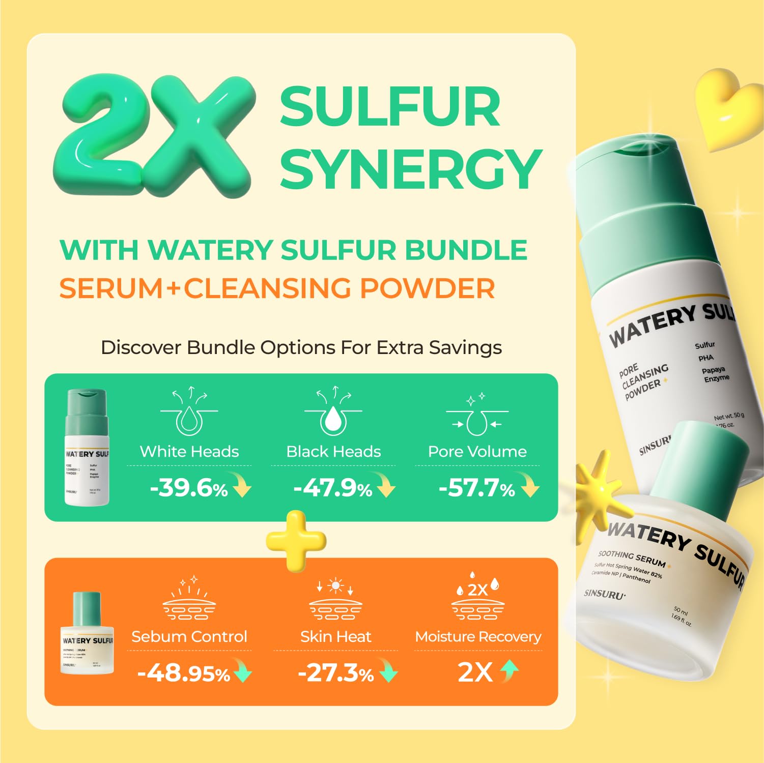 SINSURU Watery Sulfur Pore Cleansing Powder bottle detail showing minimal fragrance-free design
