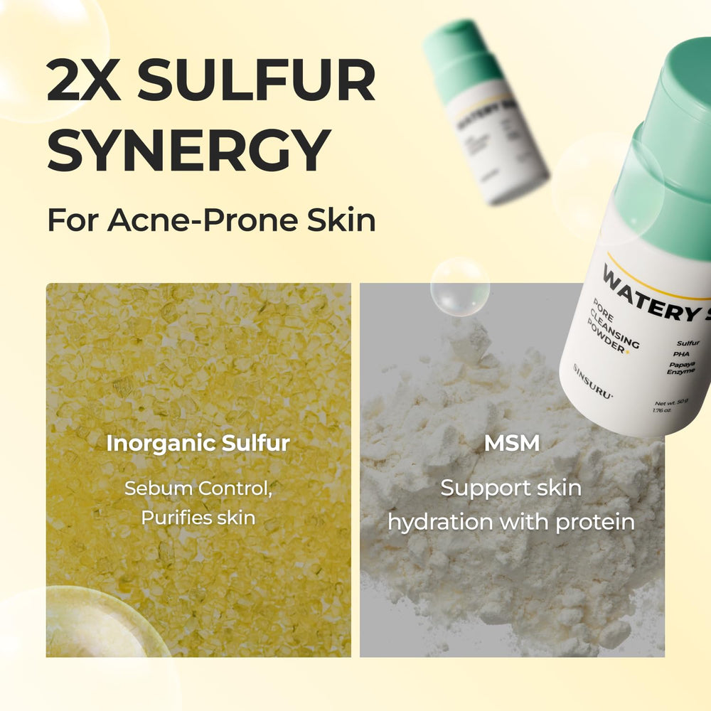 SINSURU Watery Sulfur Pore Cleansing Powder foam application on skin