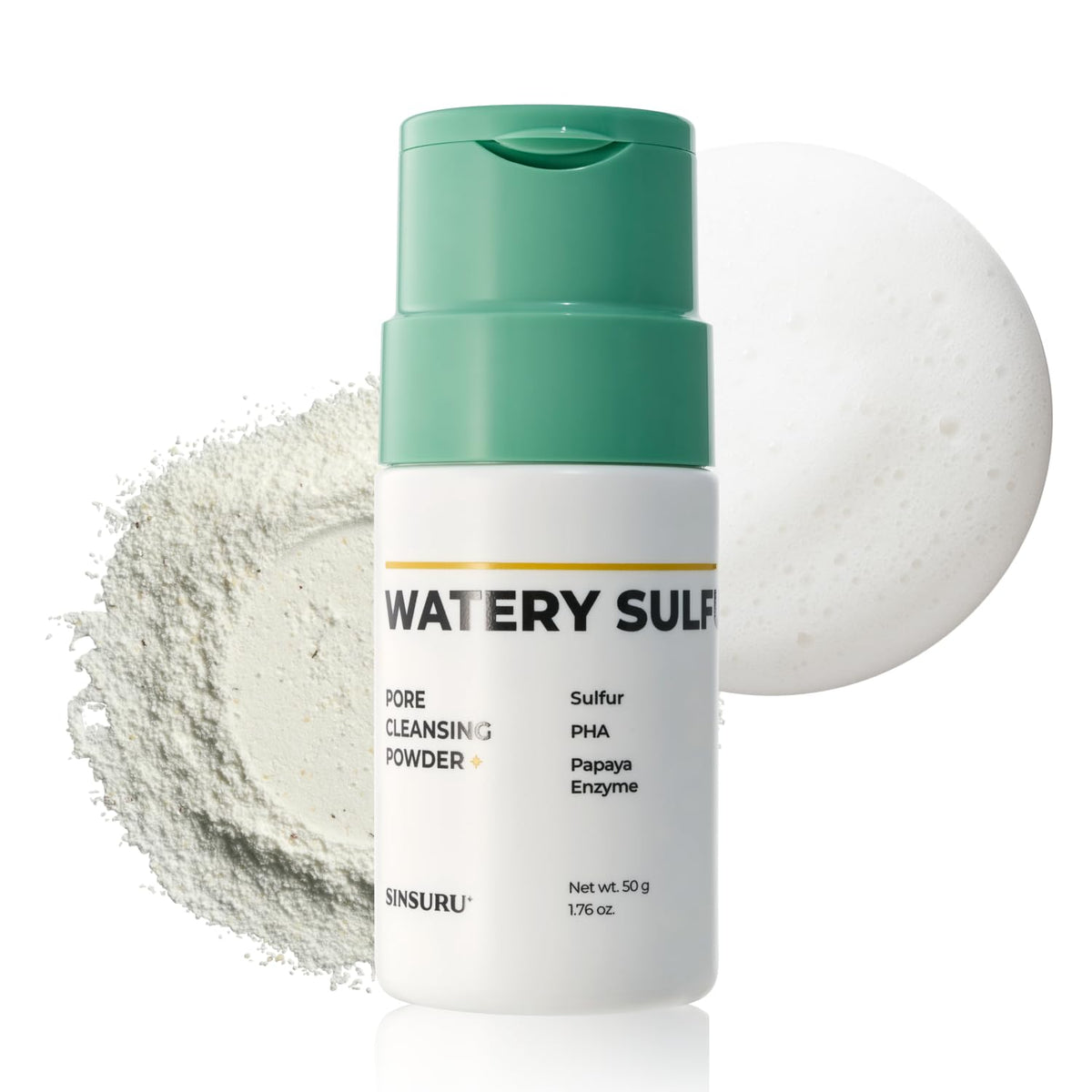 SINSURU Watery Sulfur Pore Cleansing Powder packshot highlighting clean bottle for pore purification