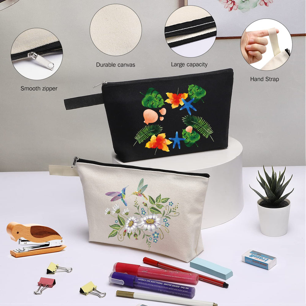 Sinzip large canvas pouch provides roomy storage for toiletries and art supplies.