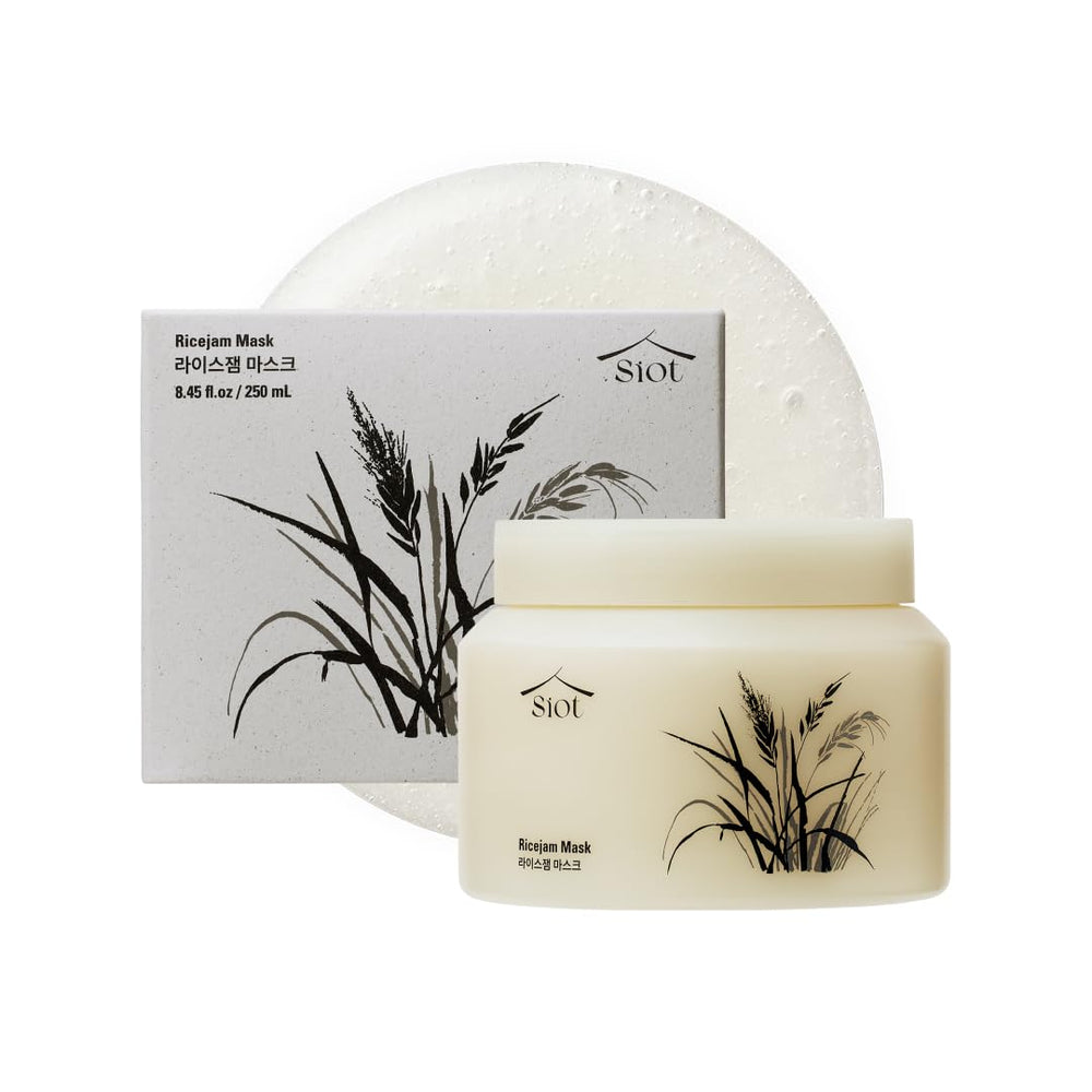 SIOT Rice Jam Mask packaging close-up highlighting travel-friendly jar for daily use.