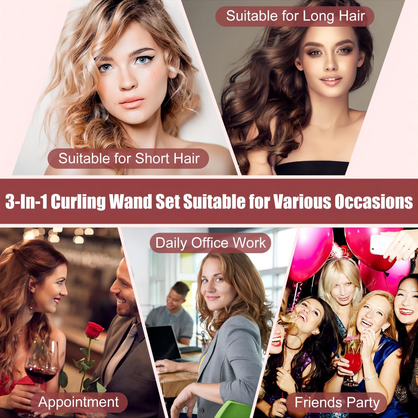 SIQUER 3in1 curling wand set black 1-1/4-inch barrel creates dramatic, salon-worthy waves.