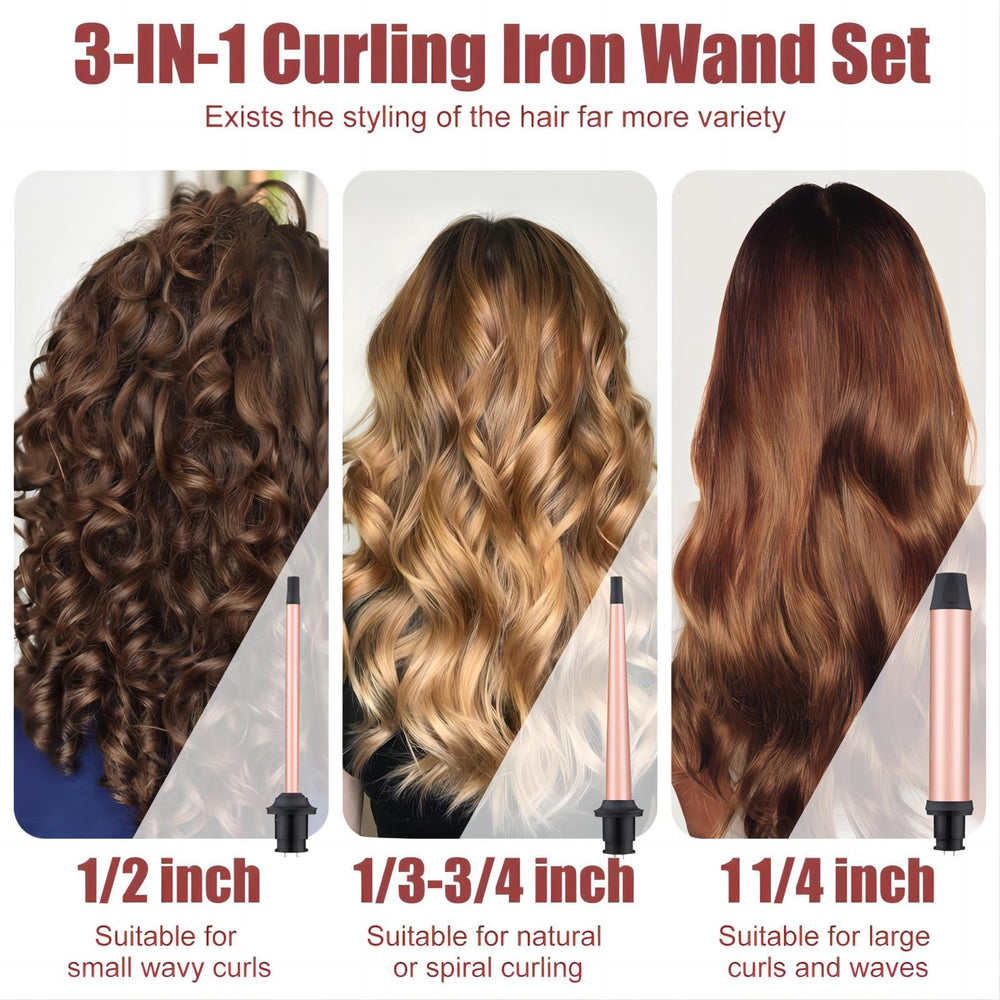 SIQUER 3in1 curling wand set rose 3/4-inch tapered barrel adds natural volume and shape.