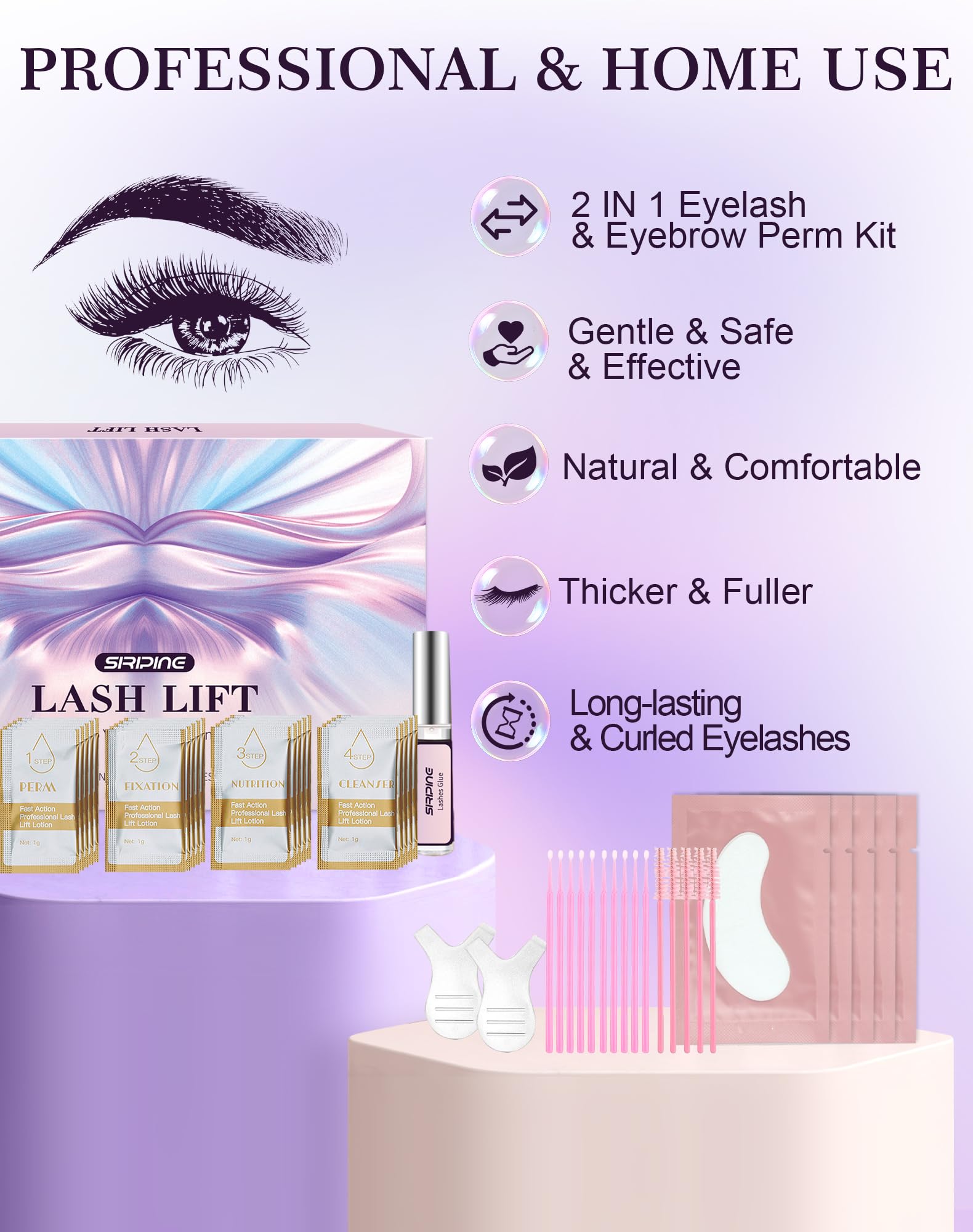 Siripine lash lift kit-at-home-use illustrates convenient DIY curling on weekends.