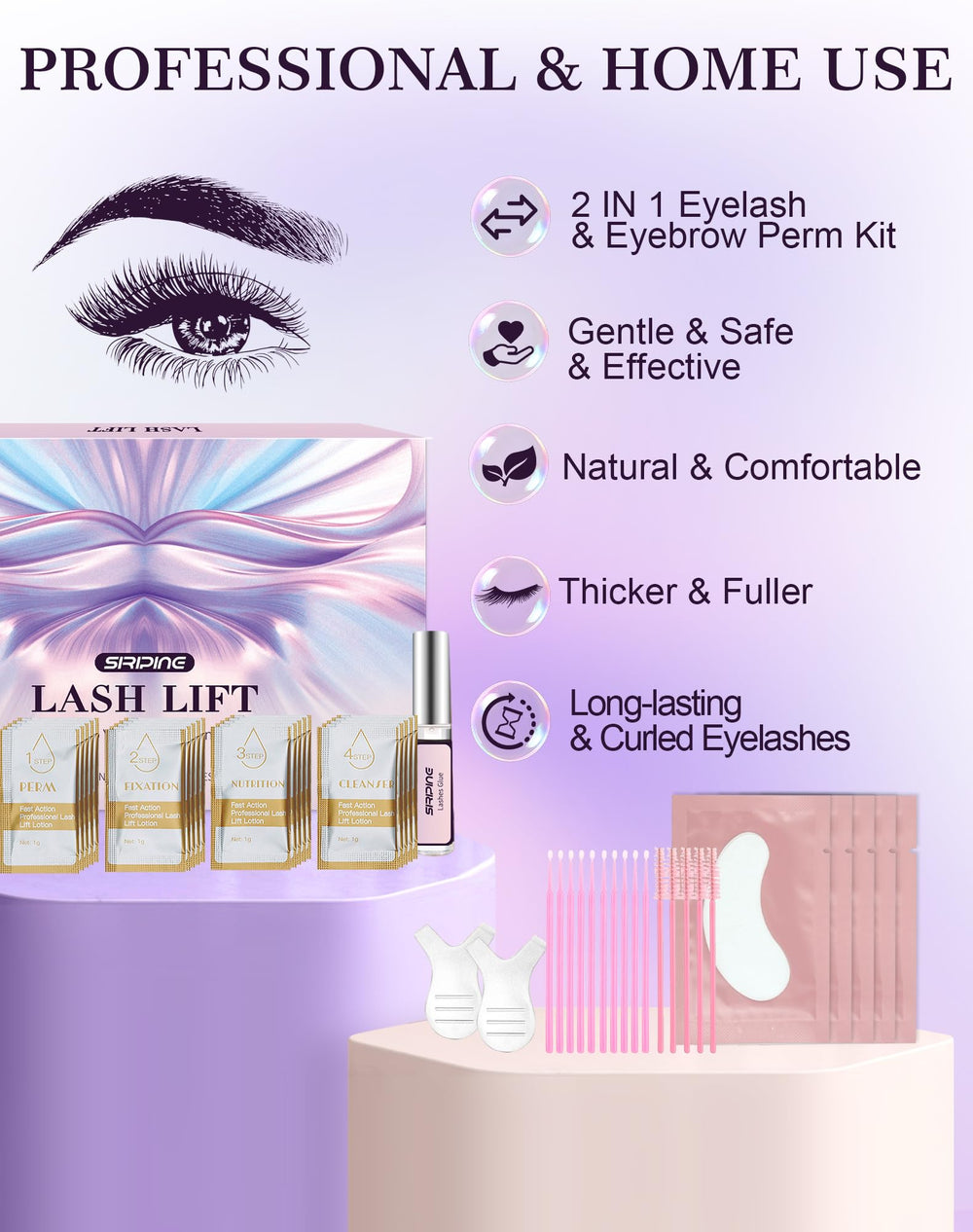 Siripine lash lift kit-at-home-use illustrates convenient DIY curling on weekends.