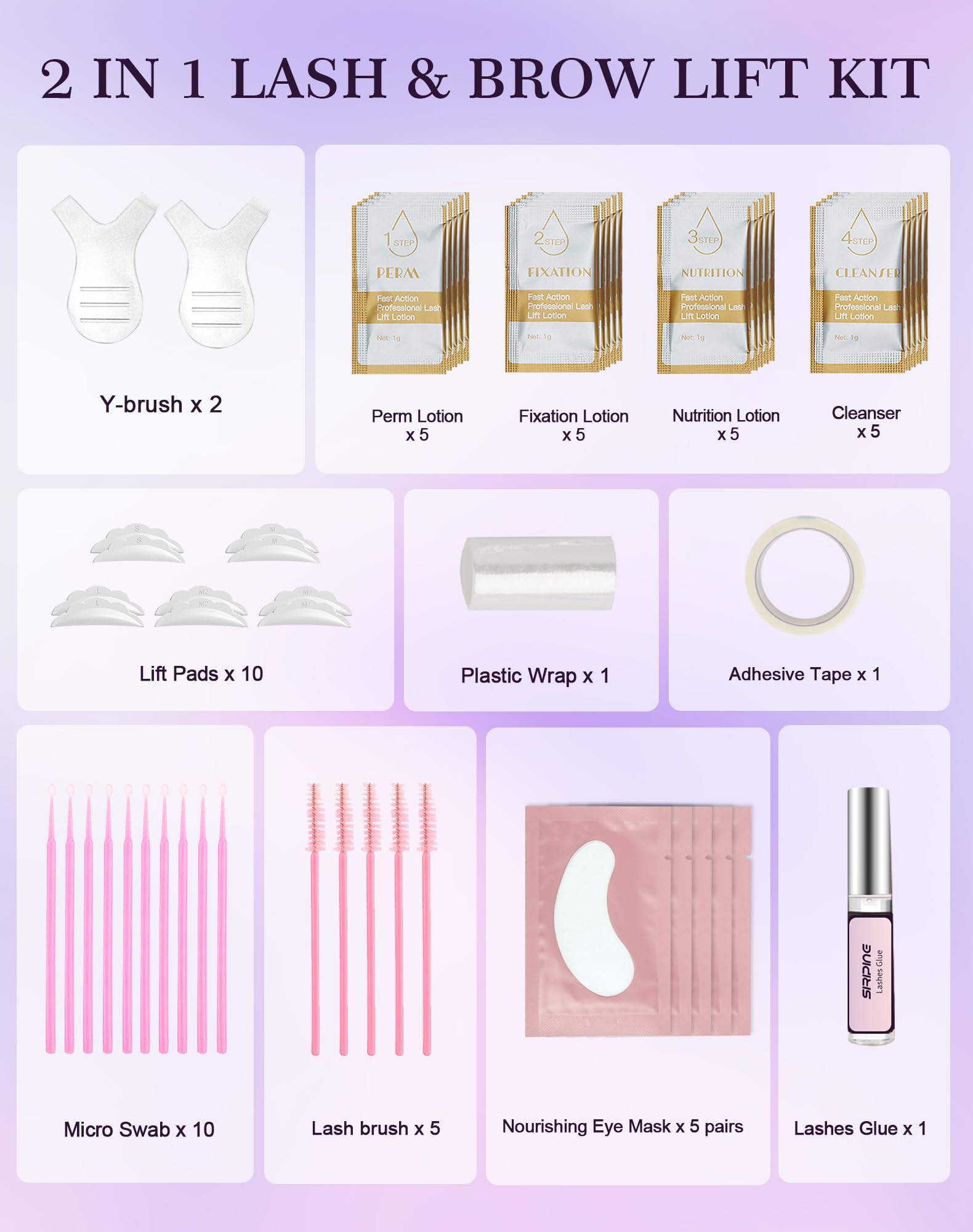 Siripine lash lift kit-tools-set demonstrates essential tools for easy at-home application and precise curling.