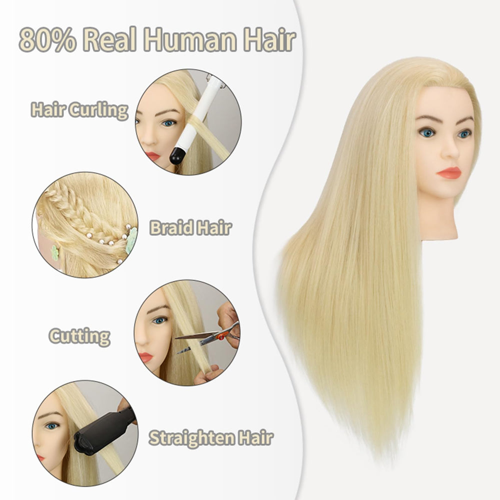 Sirydtm mannequin head with clamp stand included for stable practice in salon-like setup.