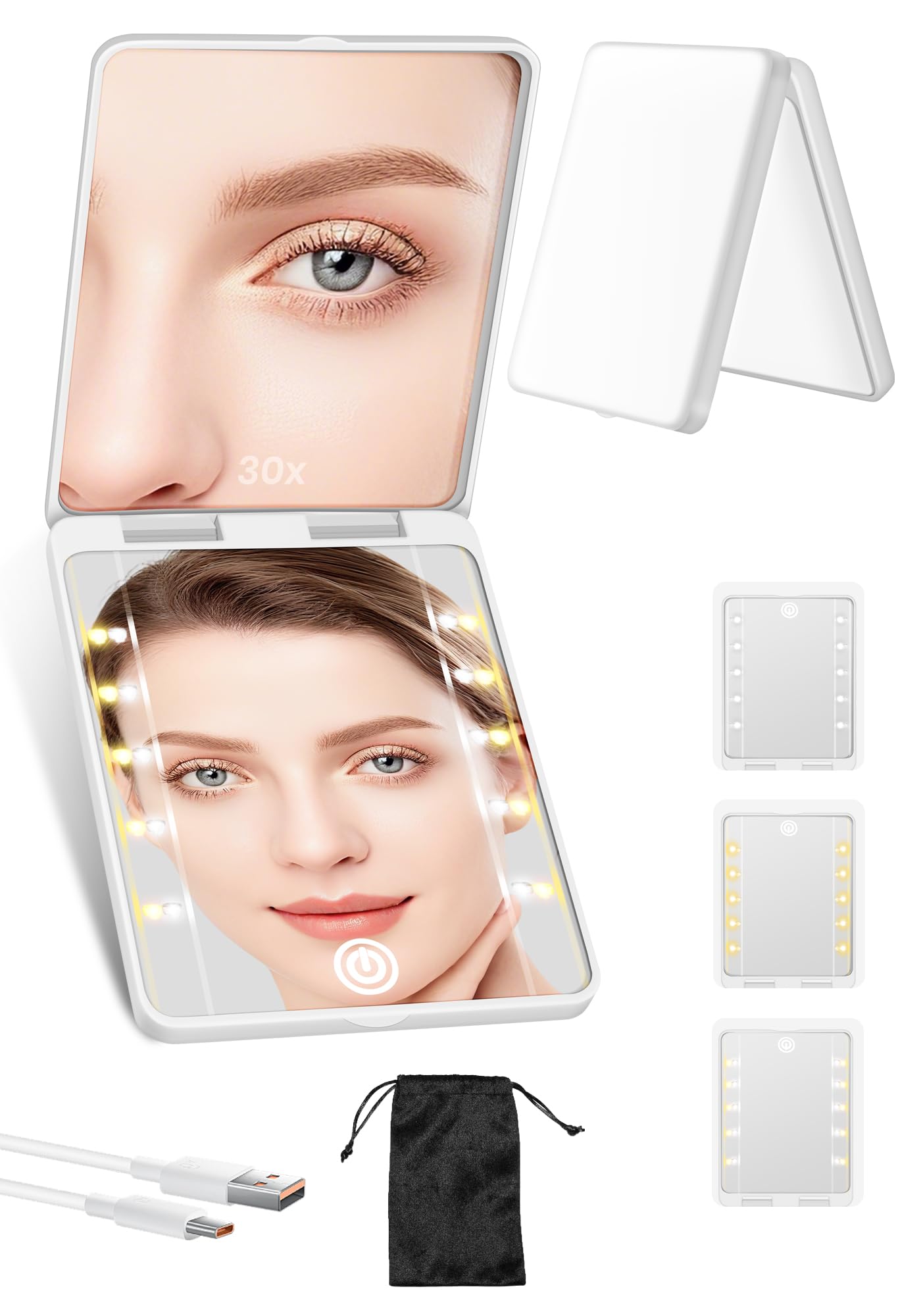 SisKokoro compact mirror 1x main reflection with built-in light for everyday touch-ups