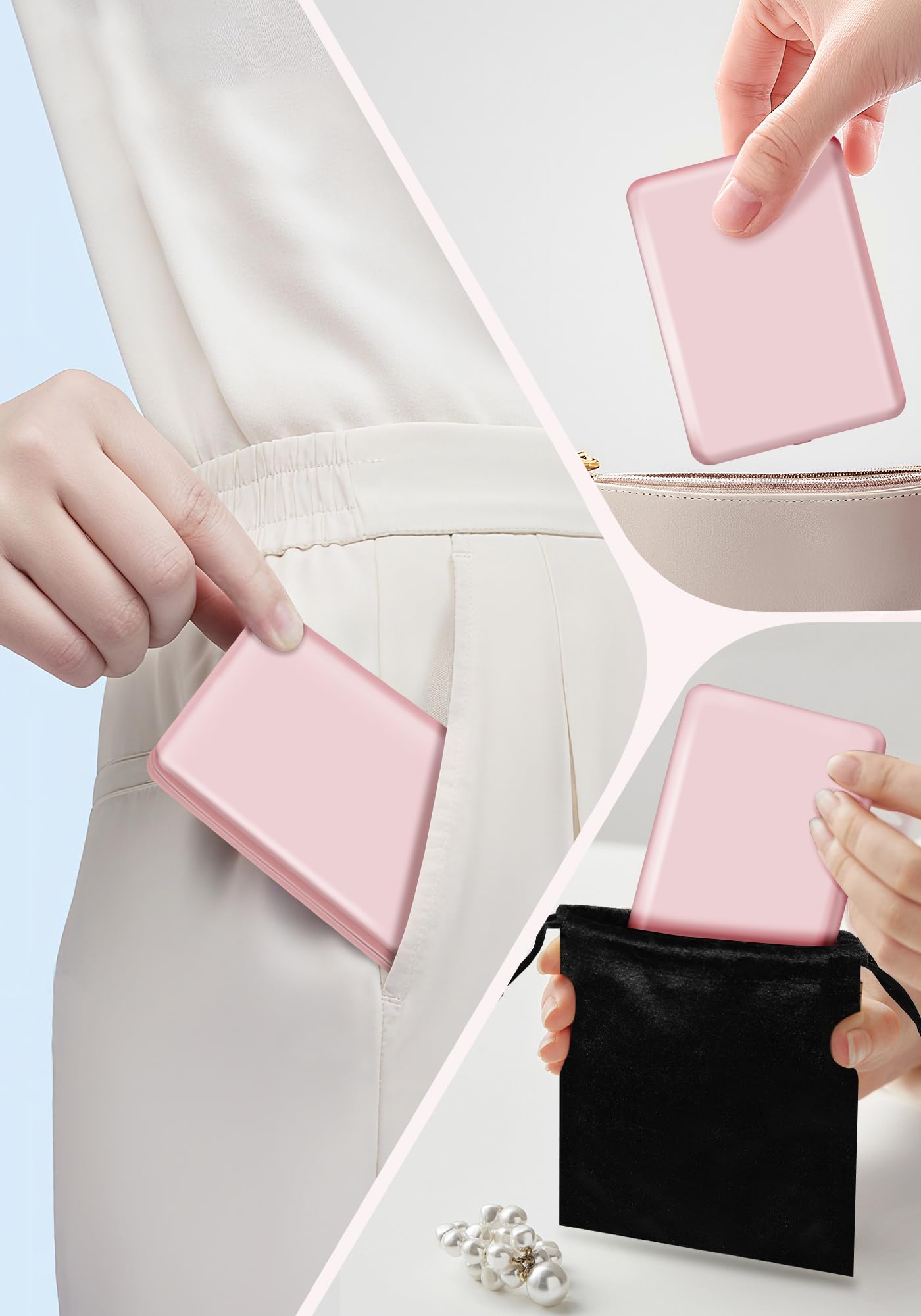 SisKokoro compact mirror with 30X magnifying side for precise eyeliner and pore checks.