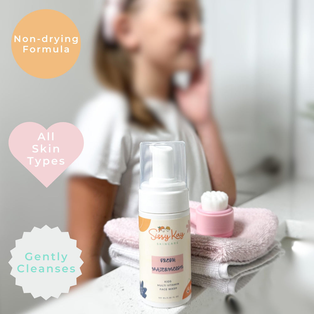 Sissy Kay Kids Face Wash with vitamins C & E for nourishment.