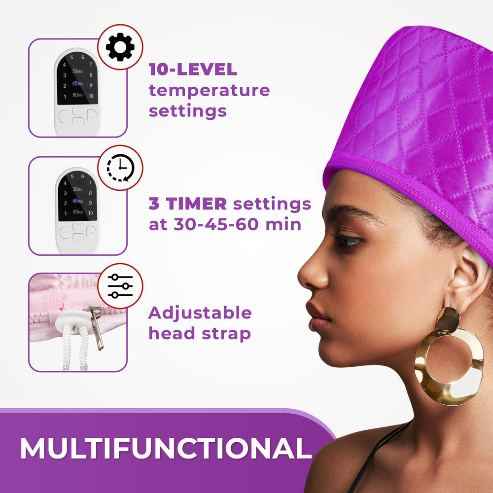 SISWOW hair steamer cap back view shows full-coverage cap for natural hair