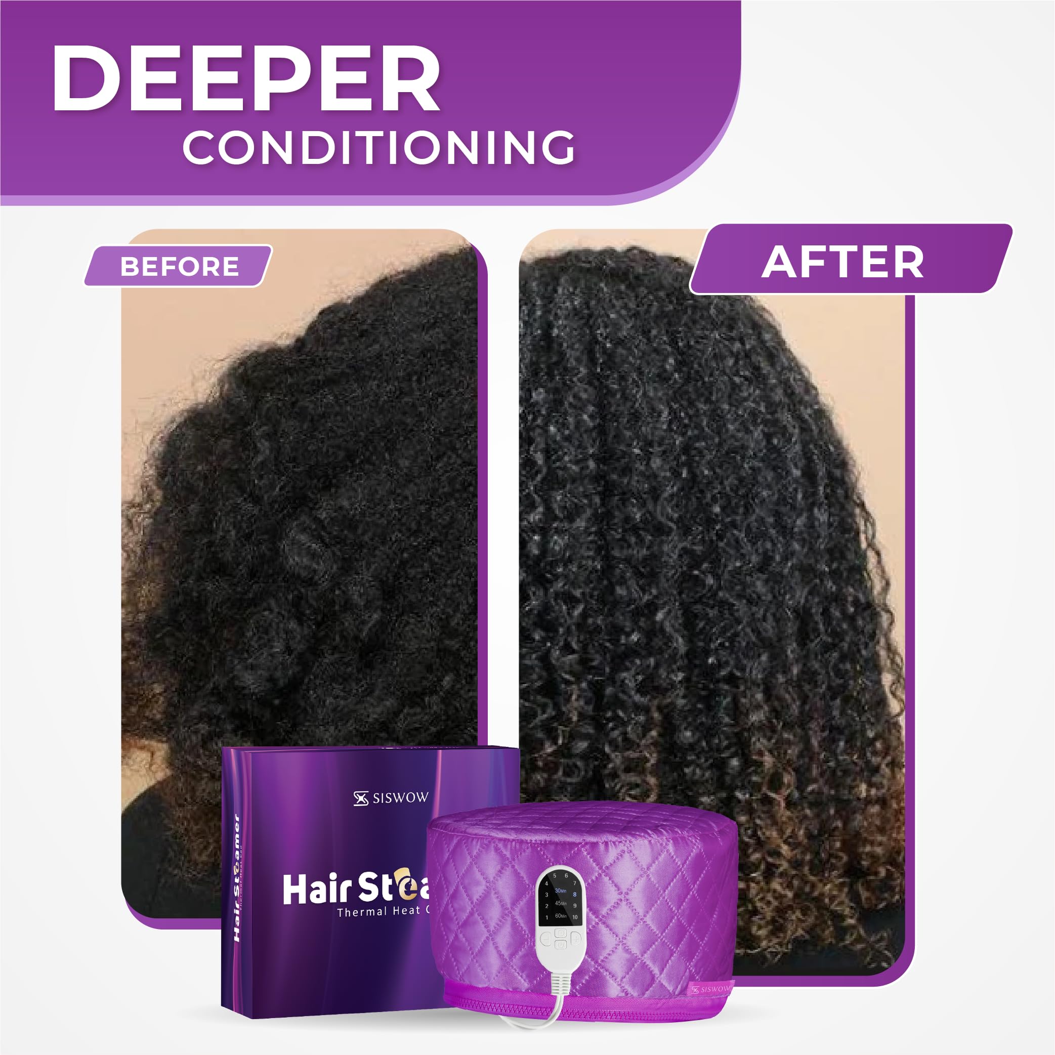 SISWOW hair steamer cap dial settings highlight adjustable heat for customized conditioning