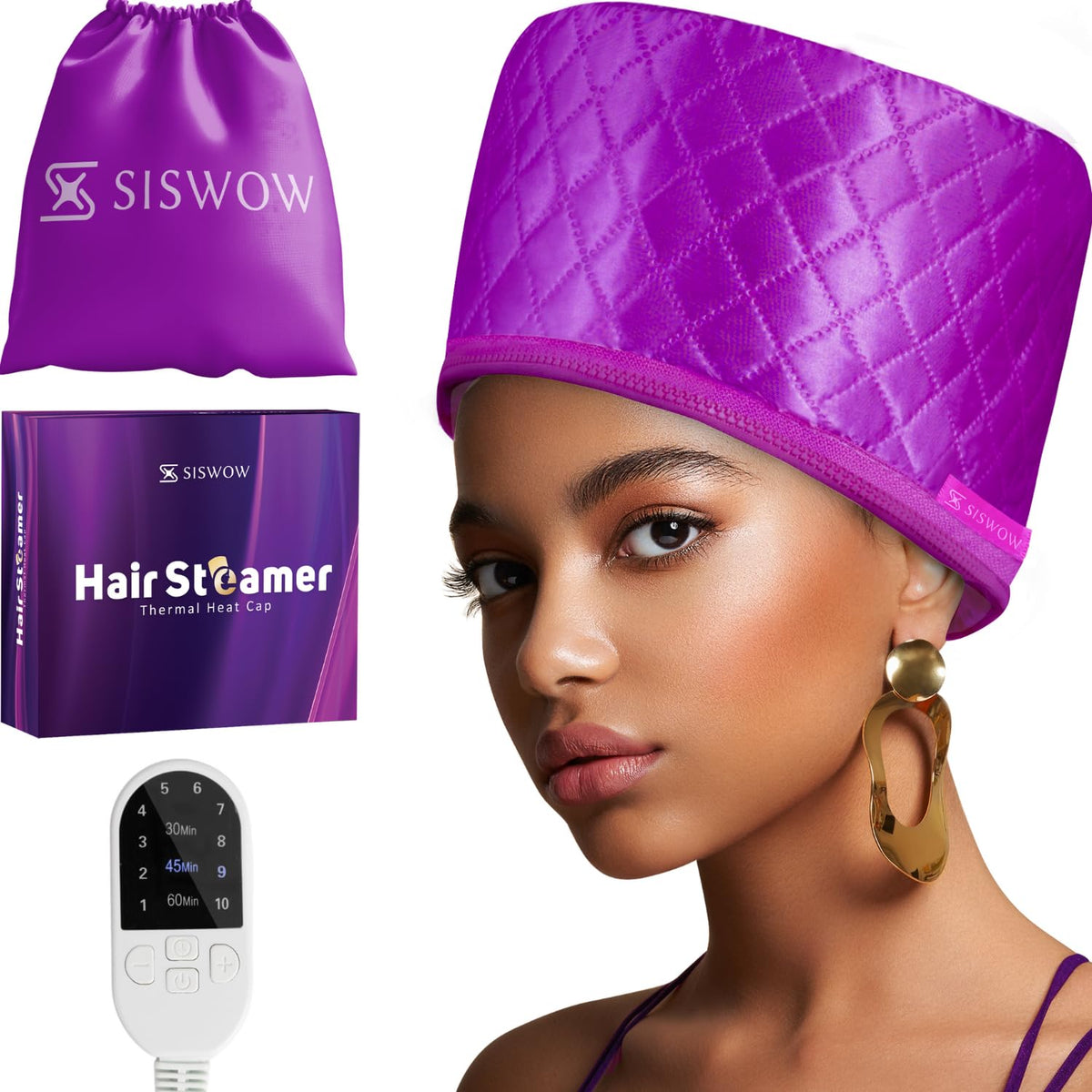 SISWOW hair steamer cap front view for at-home deep conditioning rituals