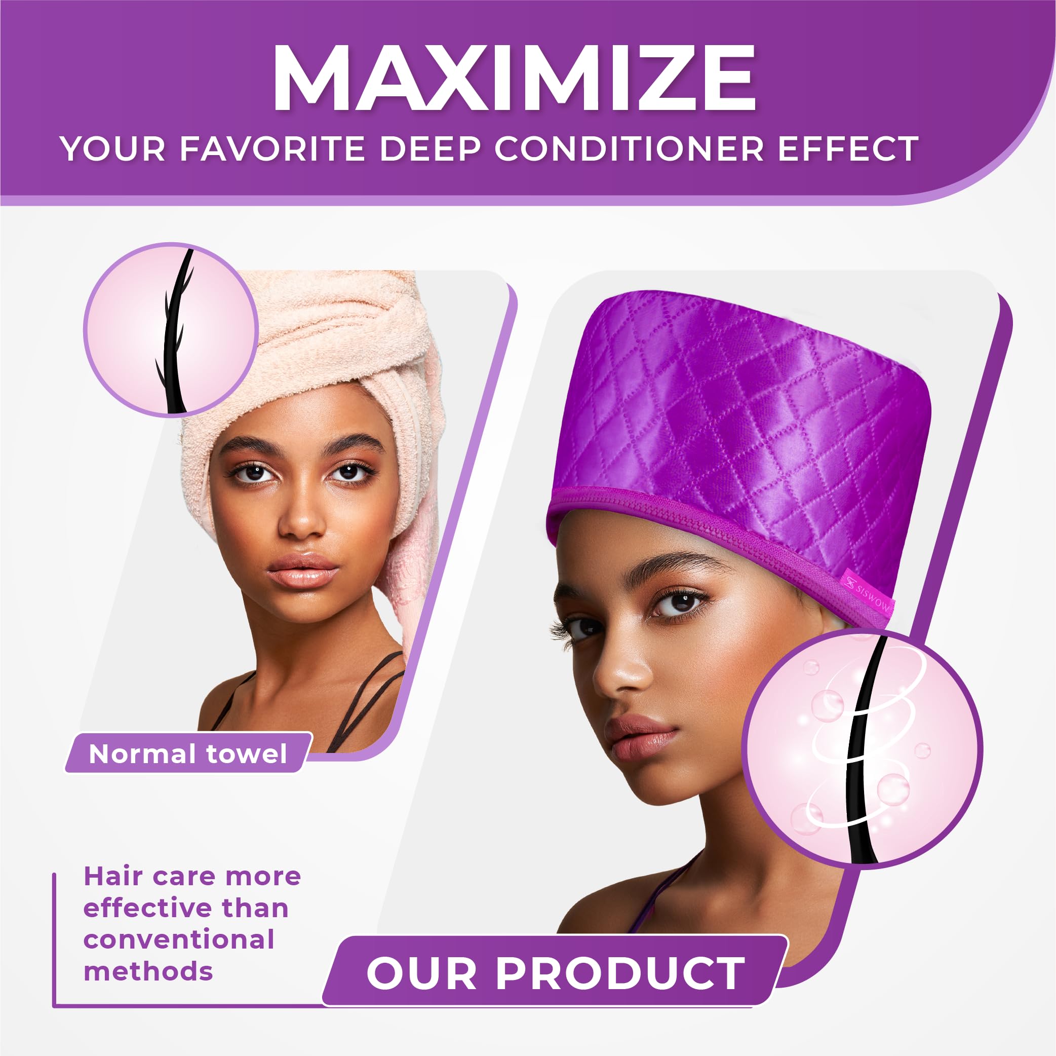 SISWOW hair steamer cap on-head use emphasizes hands-free, comfortable conditioning at home