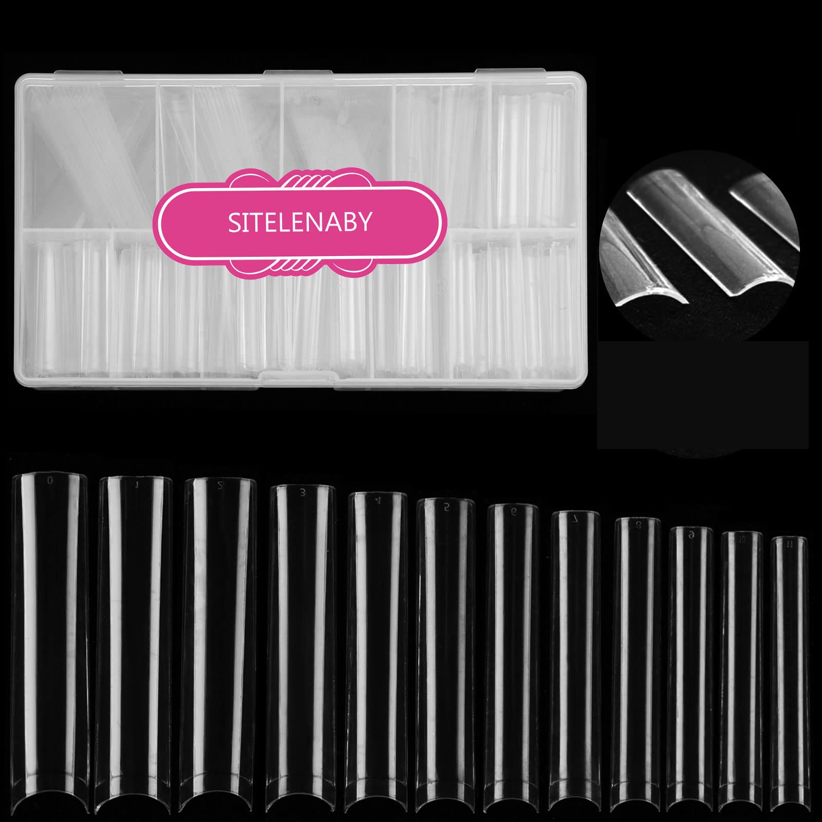 SITELENABY No C Curve 3XL square nail tips in clear finish for durable wear.