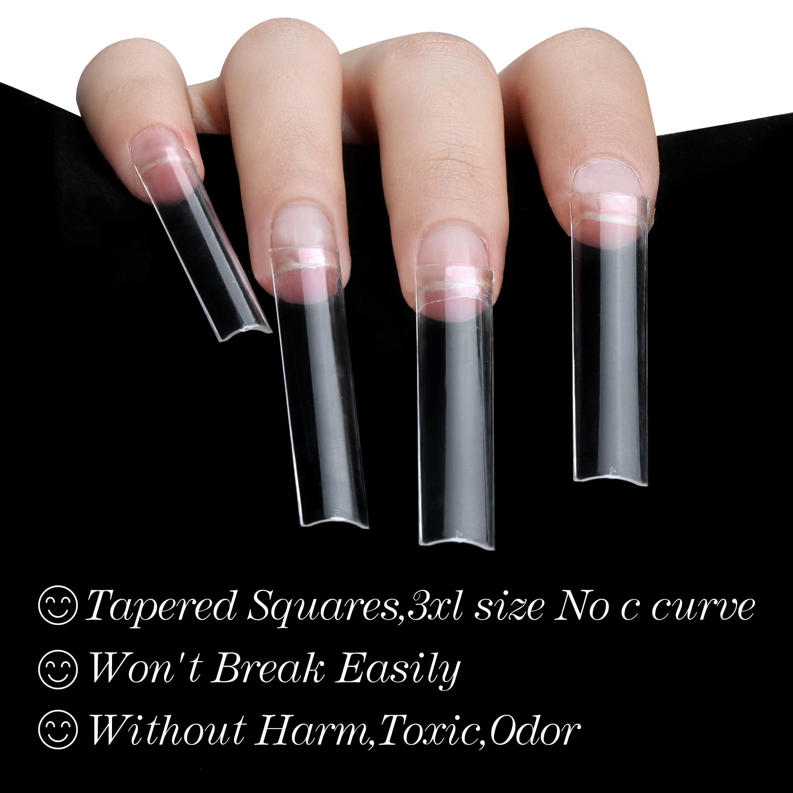 SITELENABY square-end tips simplify trimming and painting for a neat manicure.