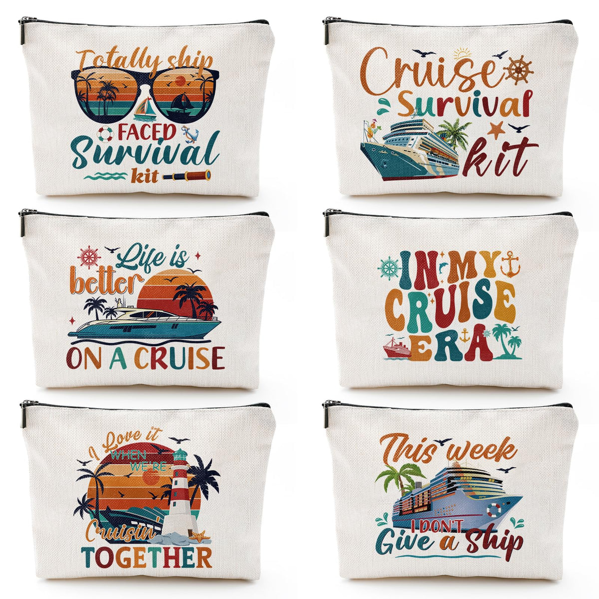 Sitsink cruise makeup bag with ship design, durable and travel-ready for cosmetics on deck.