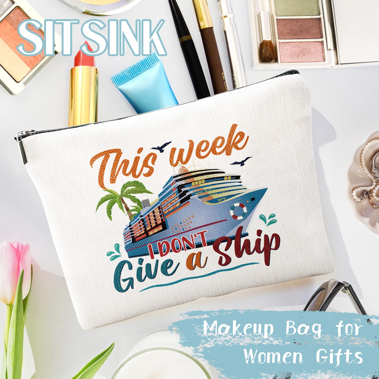 Sitsink cruise makeup bag waterproof, protects cosmetics from splashes and humidity on board.