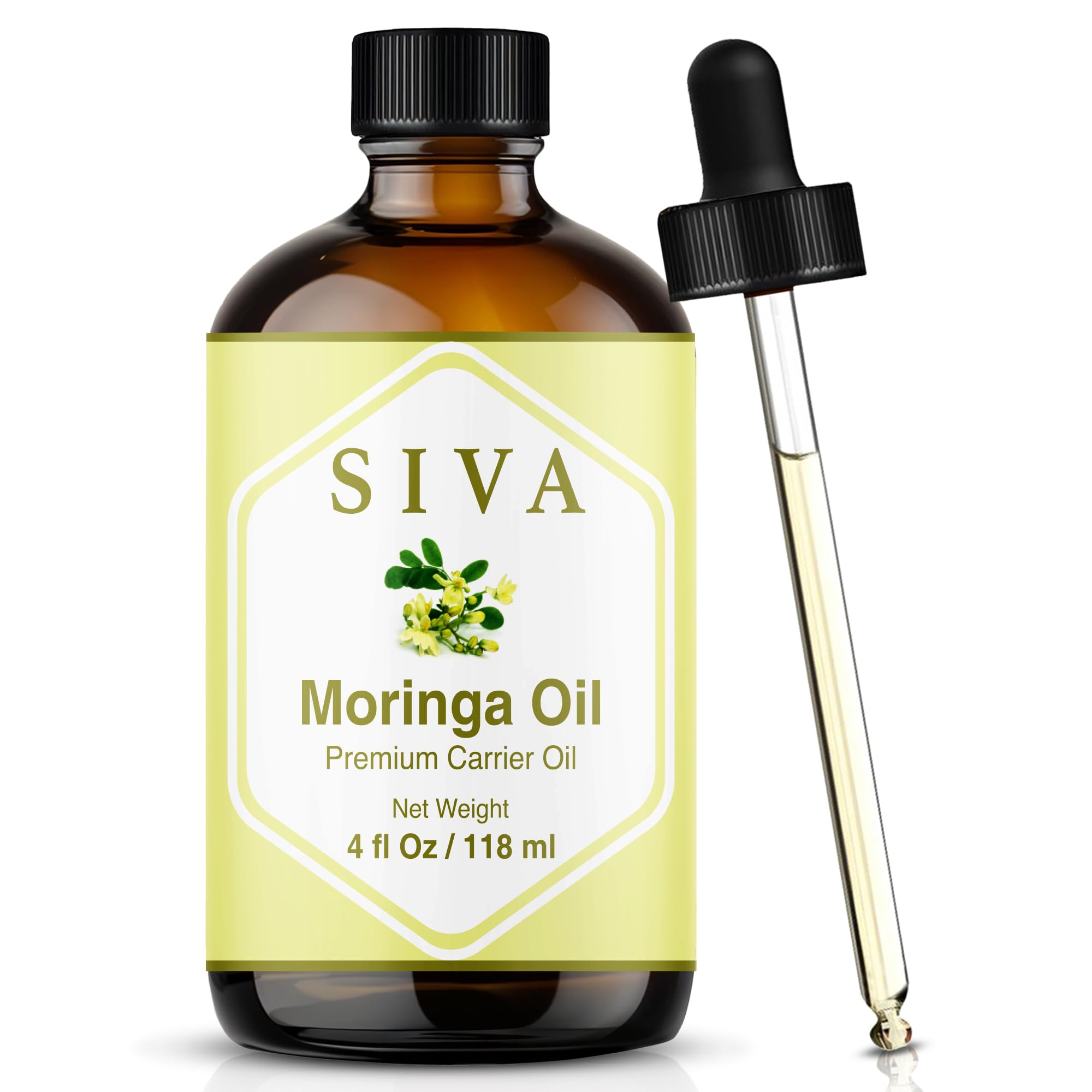SIVA Moringa oil bottle with dropper for easy skin care application.