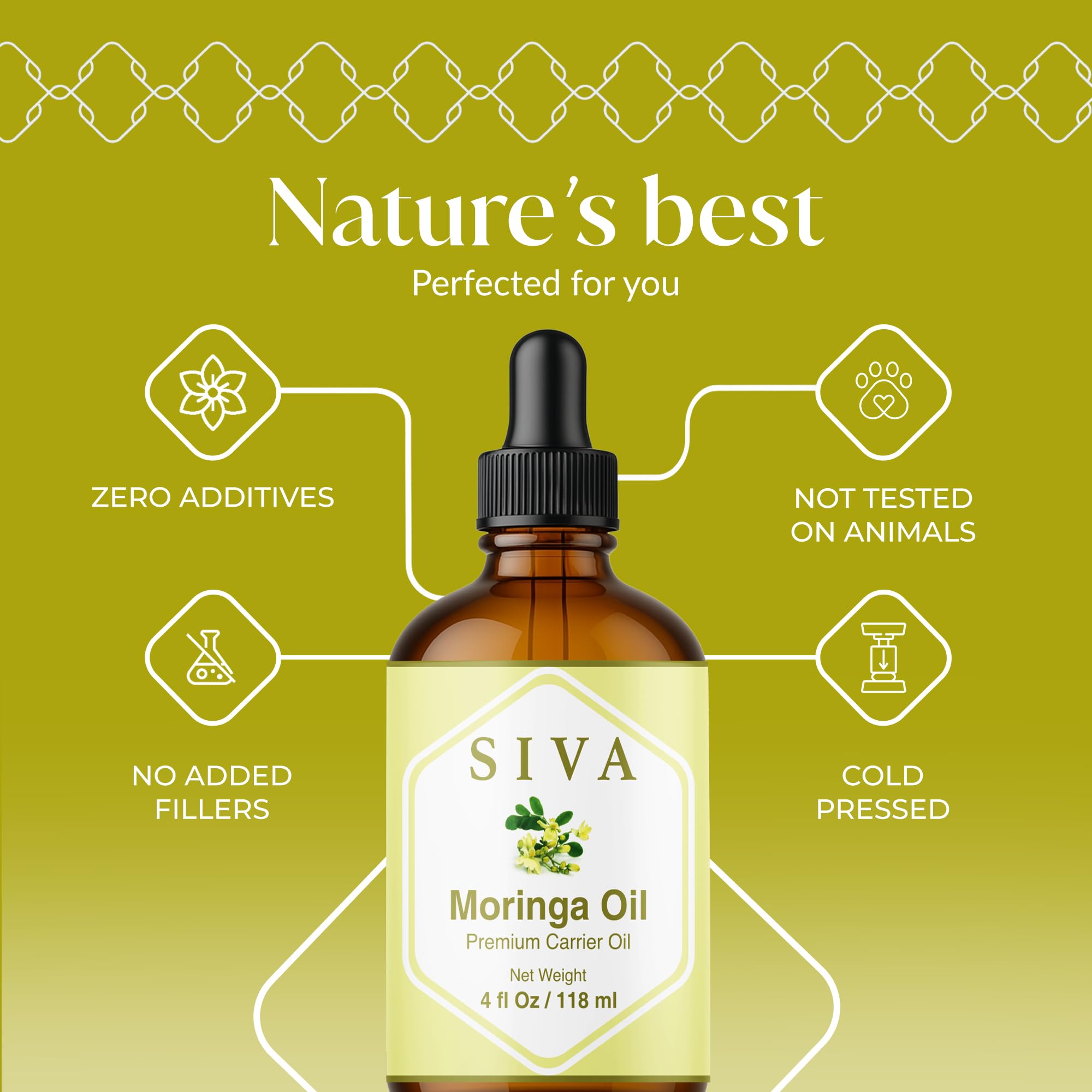 Closeup of the SIVA Moringa oil dropper for precise skincare dosage.